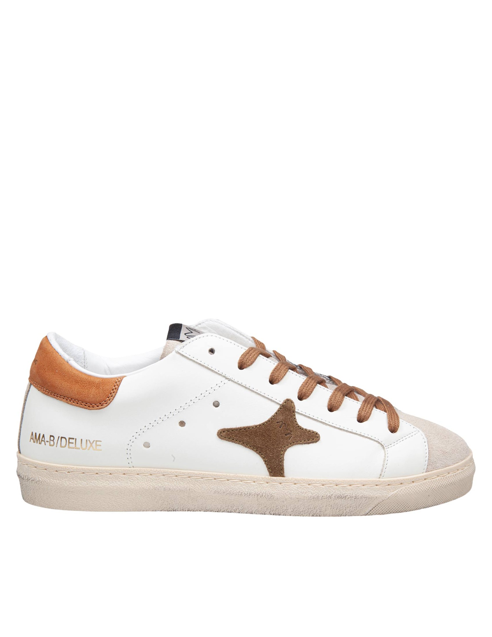 AMA BRAND LEATHER SNEAKERS WHITE AND COGNAC COLOR