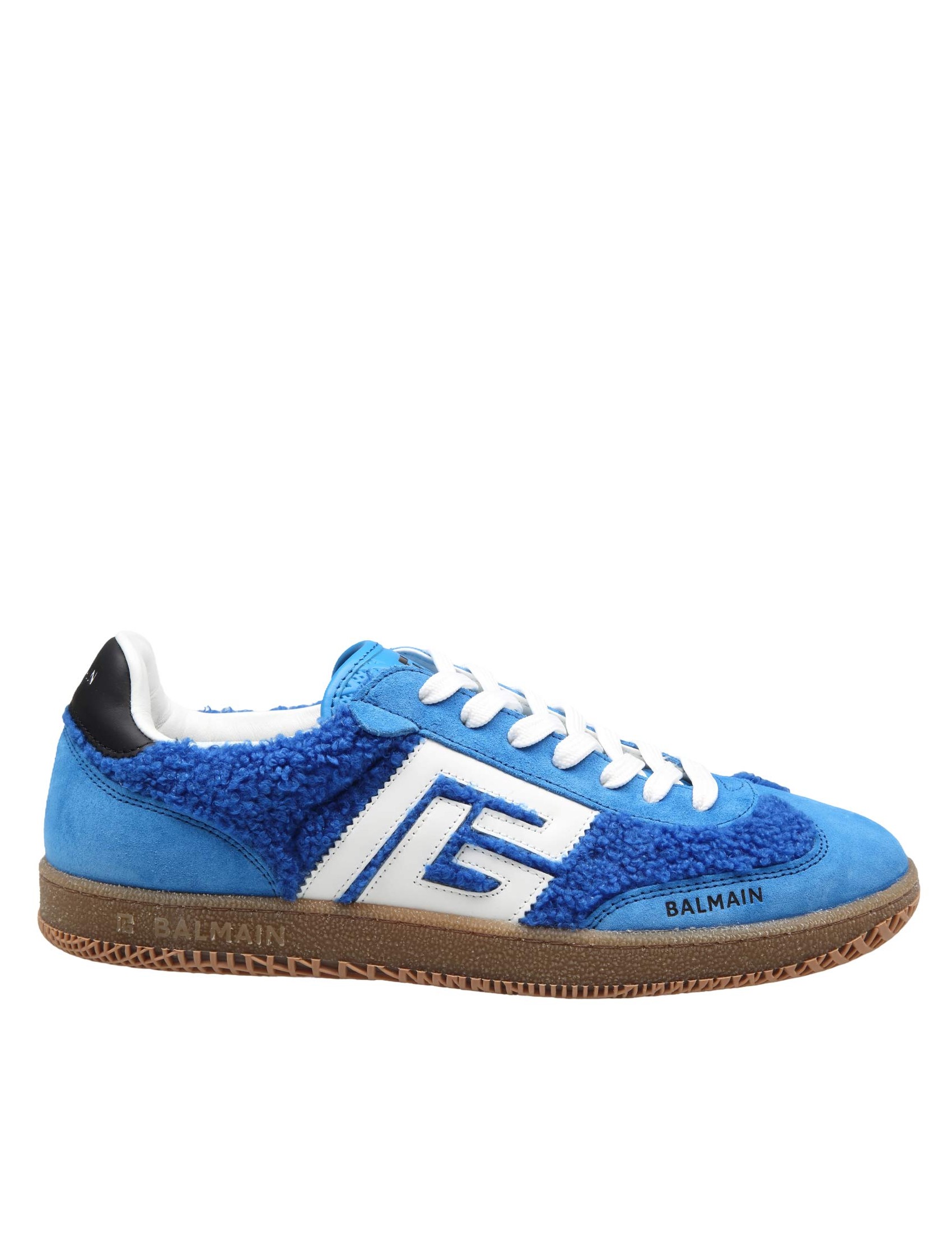 BALMAIN SNEAKERS SWAN IN CAMOSCIO E BOUCLETTE COLORE BLU