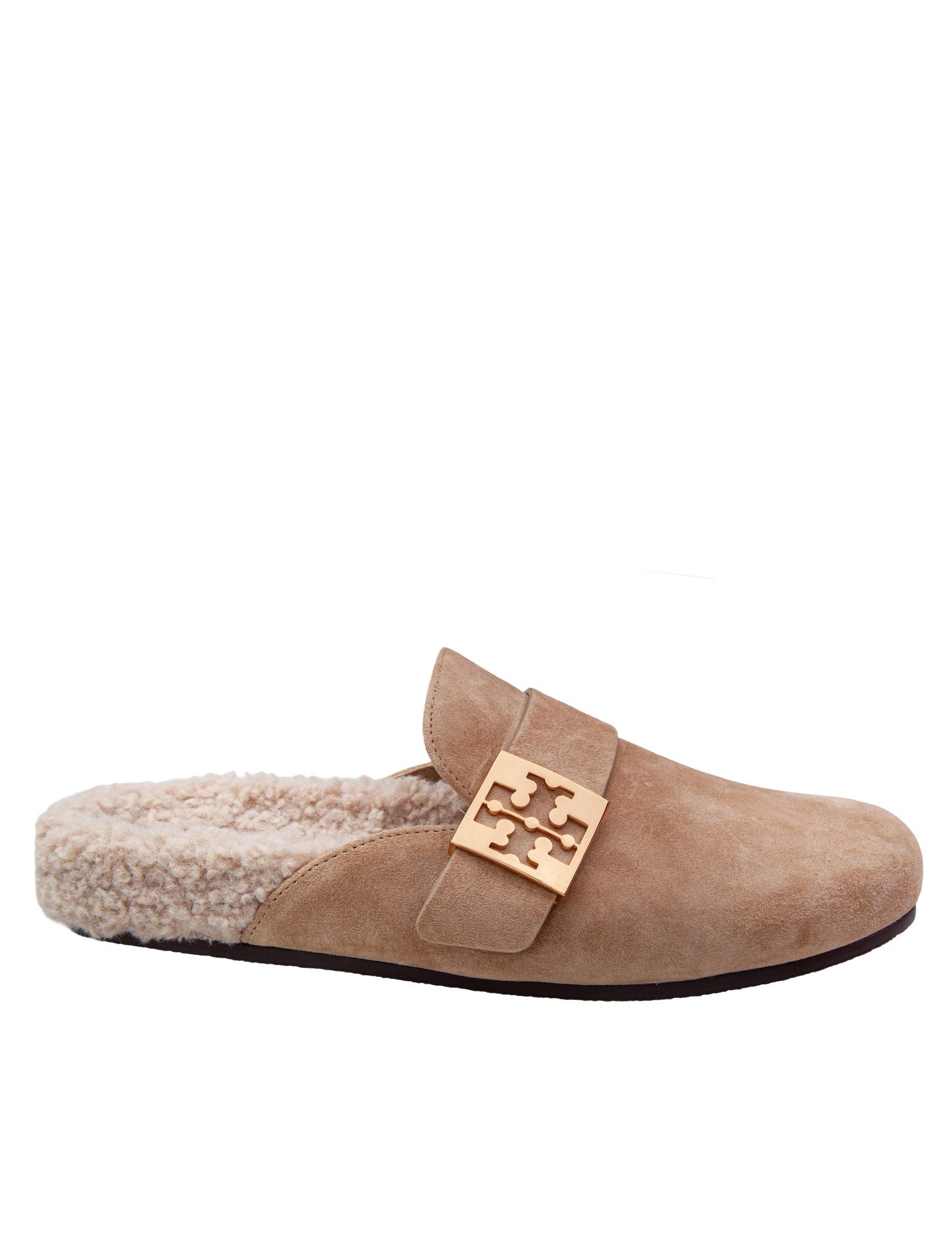 TORY BURCH MULES MELLOW IN SHEARLING COLOR TAUPE