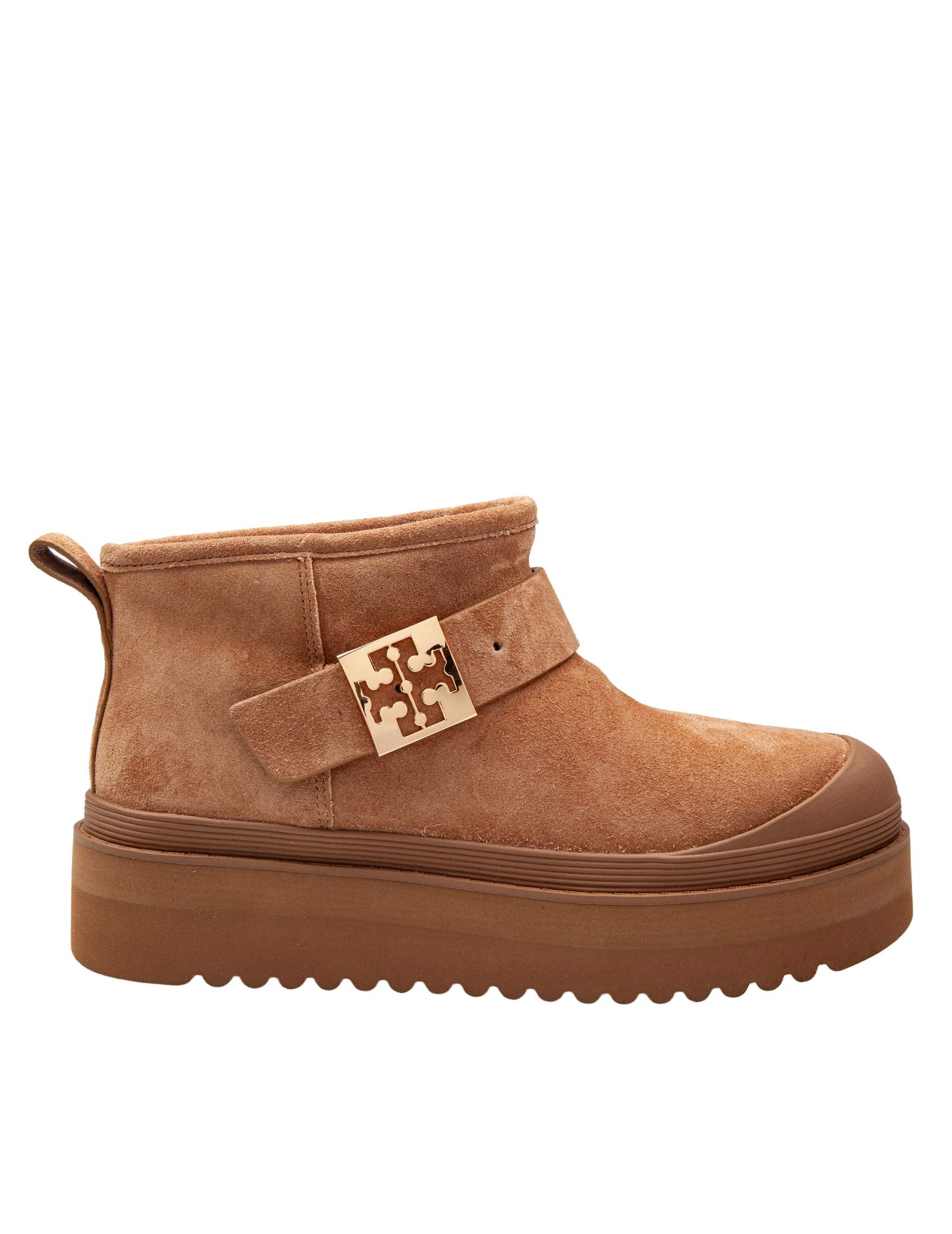 TORY BURCH MELLOW SHEARLING PLATFORM ANKLE BOOT IN CHESTNUT