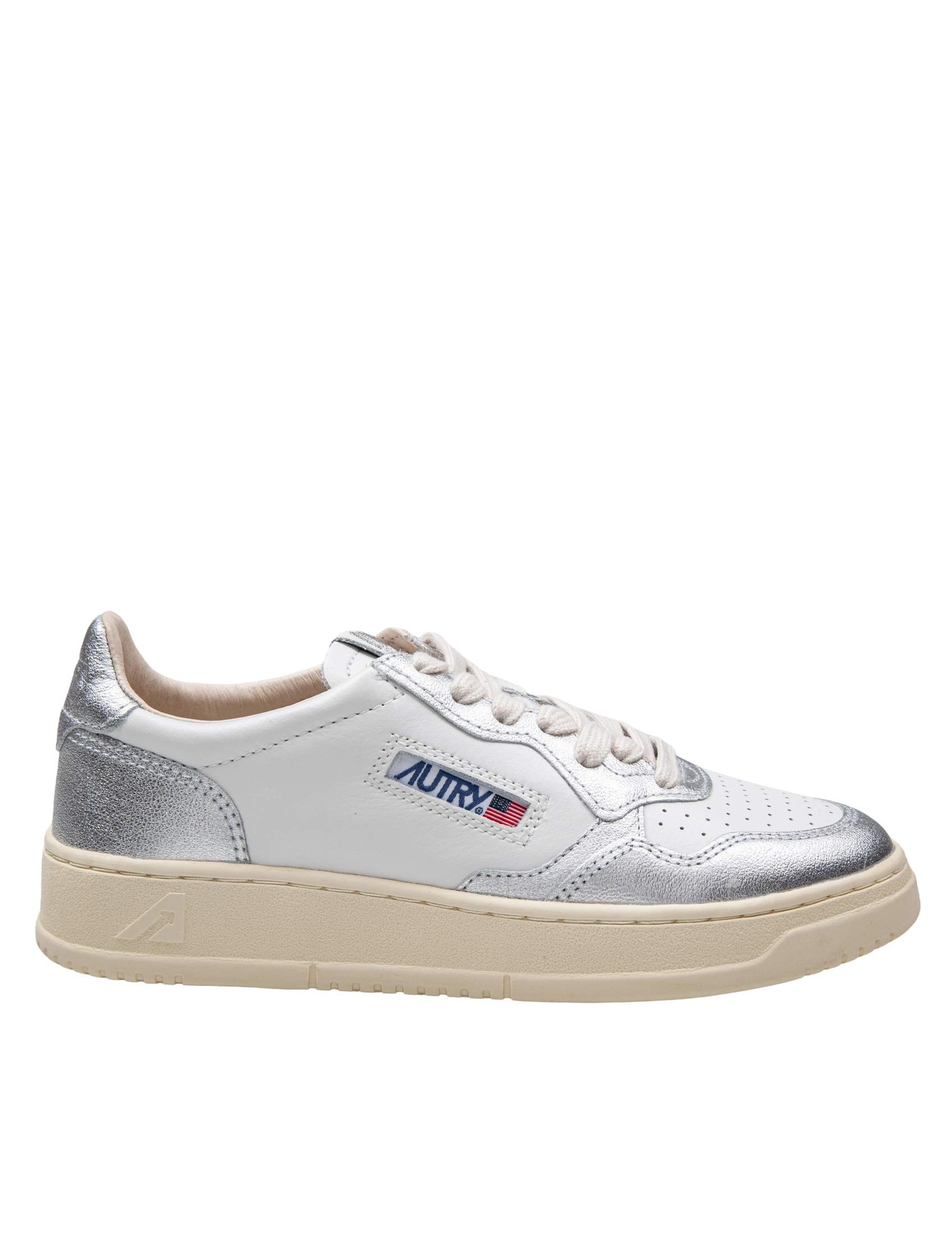 AUTRY SNEAKERS IN PELLE COLORE BIANCO E ARGENTO