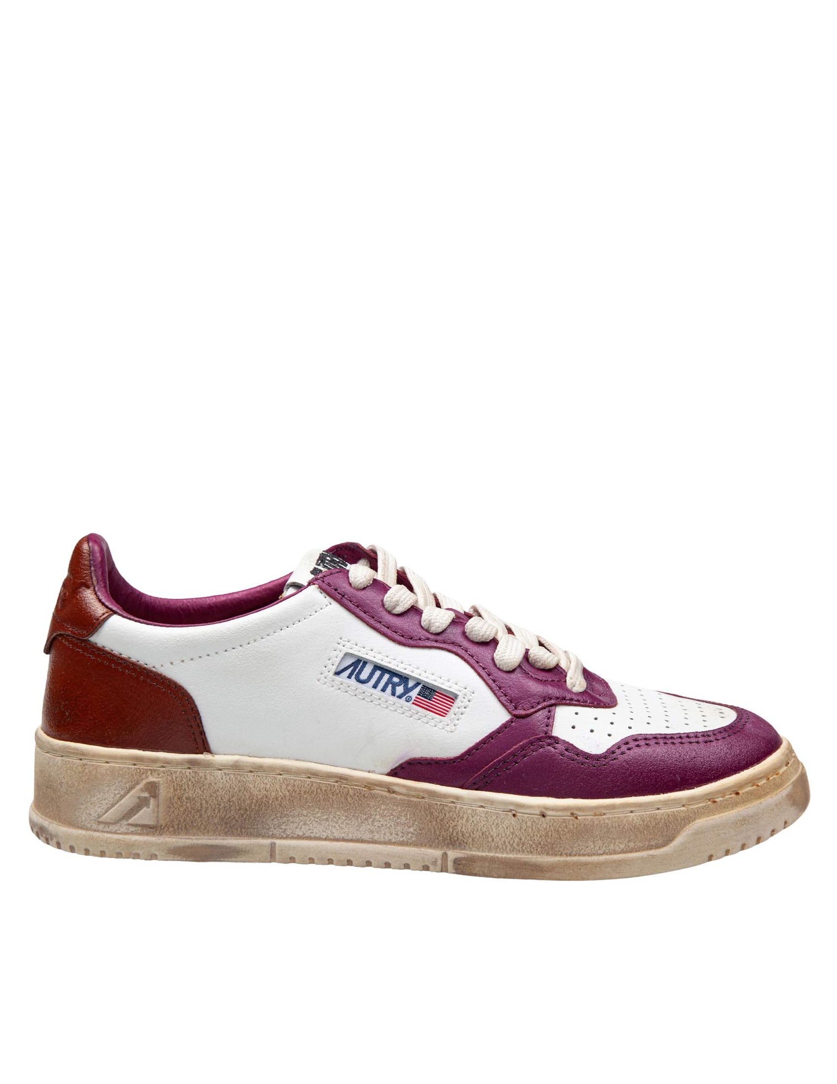 AUTRY SNEAKERS SUPER VINTAGE IN PELLE COLORE BIANCO/VIOLA