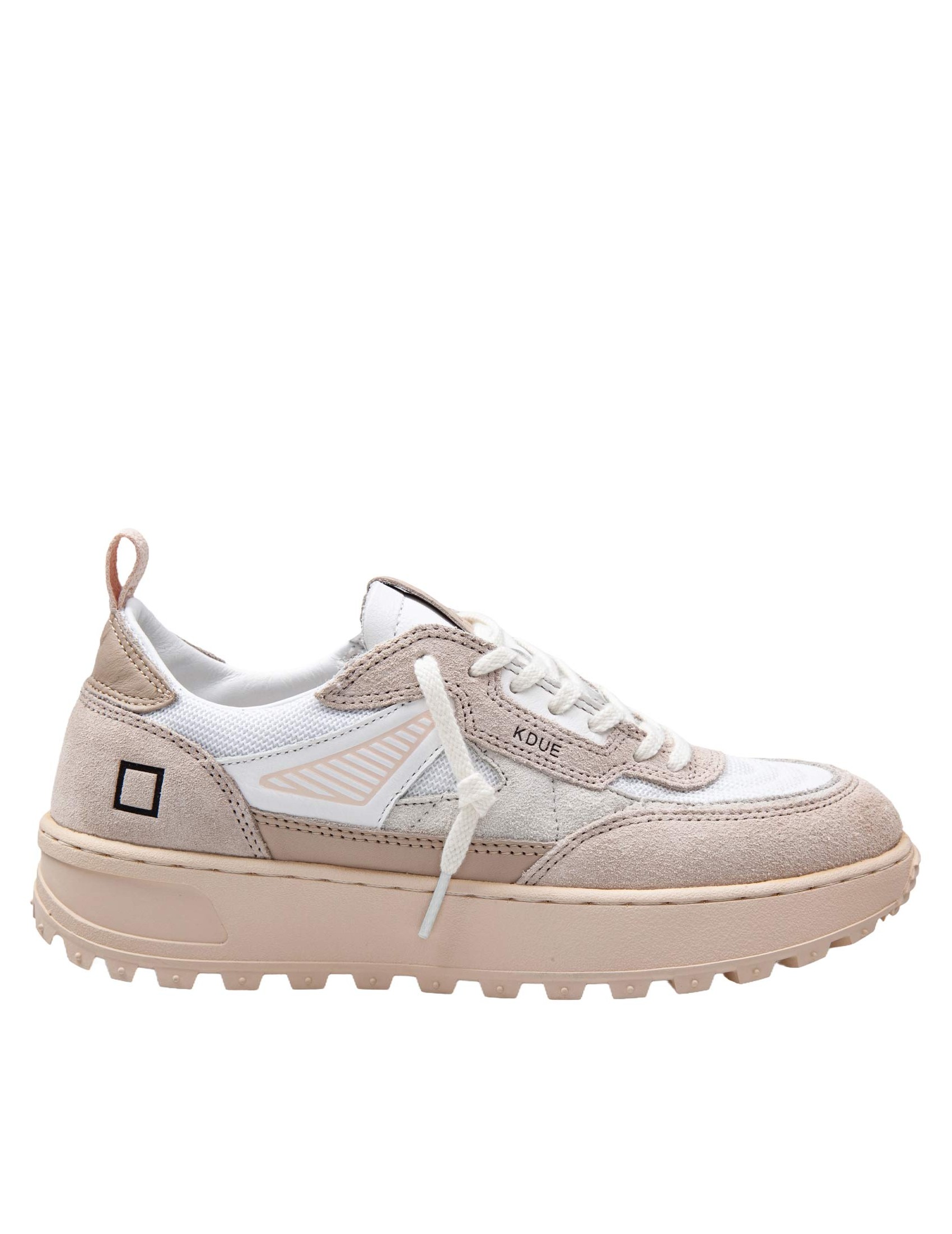 D.A.T.E. SNEAKERS KDUE OUTDOOR IN TESSUTO E CAMOSCIO COLORE BIANCO E ROSA