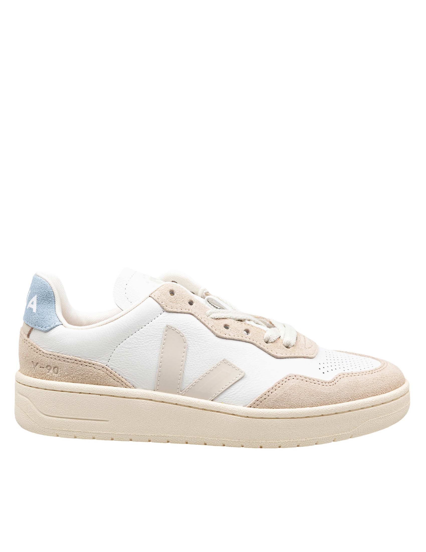 VEJA SNEAKERS V 90 IN LEATHER COLOR WHITE/LIGHT BLUE