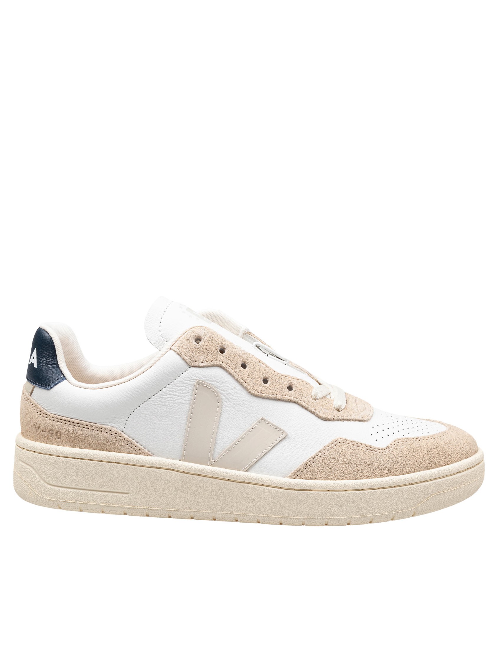 VEJA SNEAKERS V 90 IN PELLE COLORE BIANCO/BLU