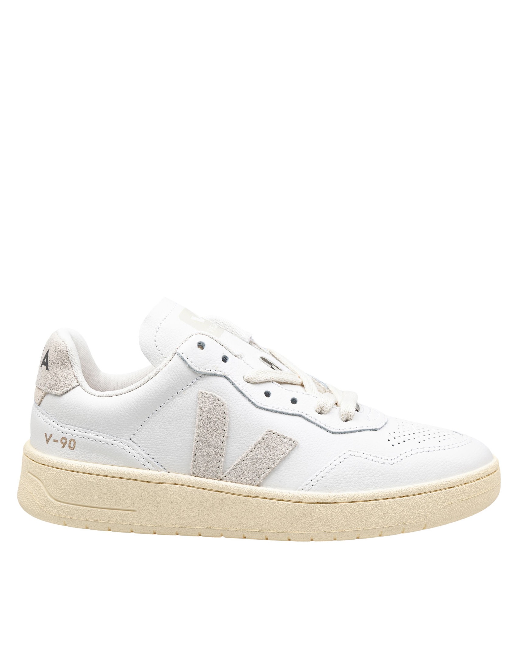 VEJA SNEAKERS V 90 IN PELLE  E CAMOSCIO COLORE BIANCO/NATURALE