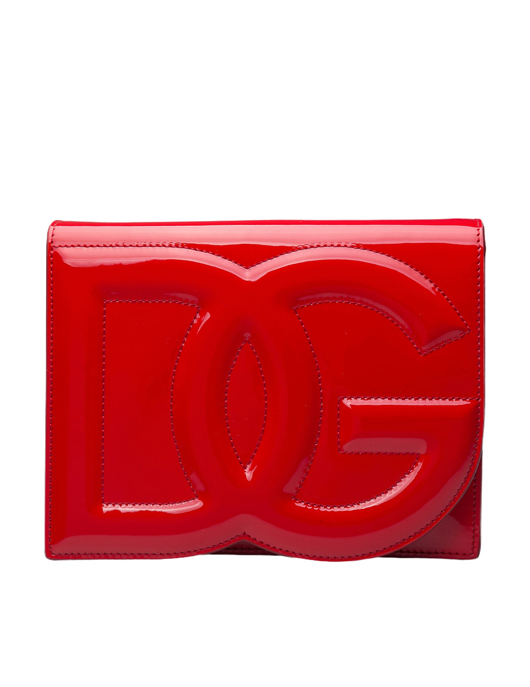 DOLCE & GABBANA CROSSBODY BAG IN PATENT WITH RED LOGO