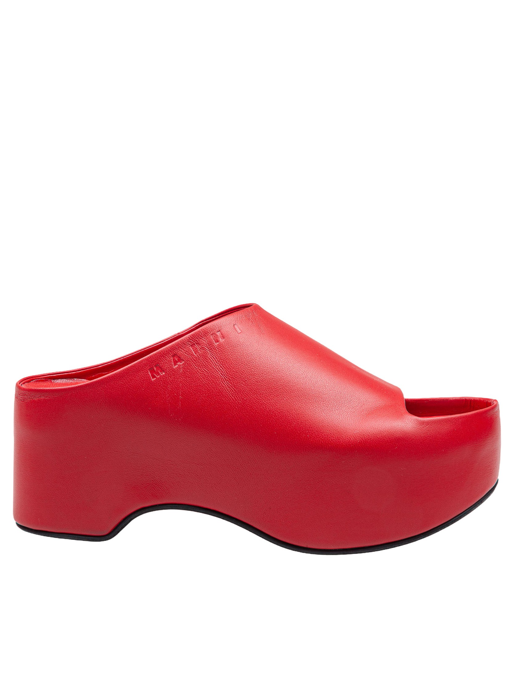 MARNI SLIDE CON ZOCCOLO CHUNKY IN PELLE COLORE ROSSO