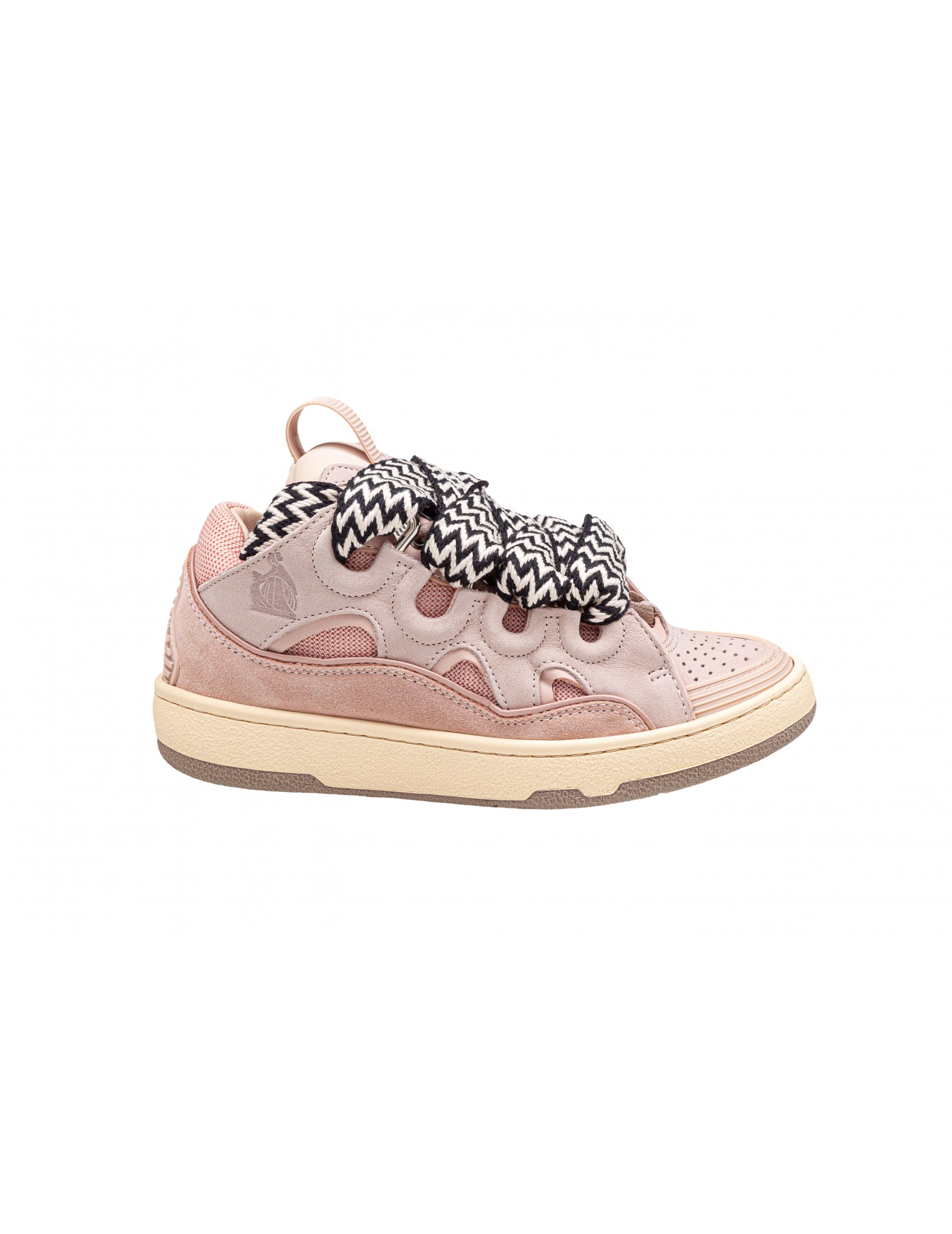 LANVIN CURB SNEAKERS IN WHITE AND PINK LEATHER