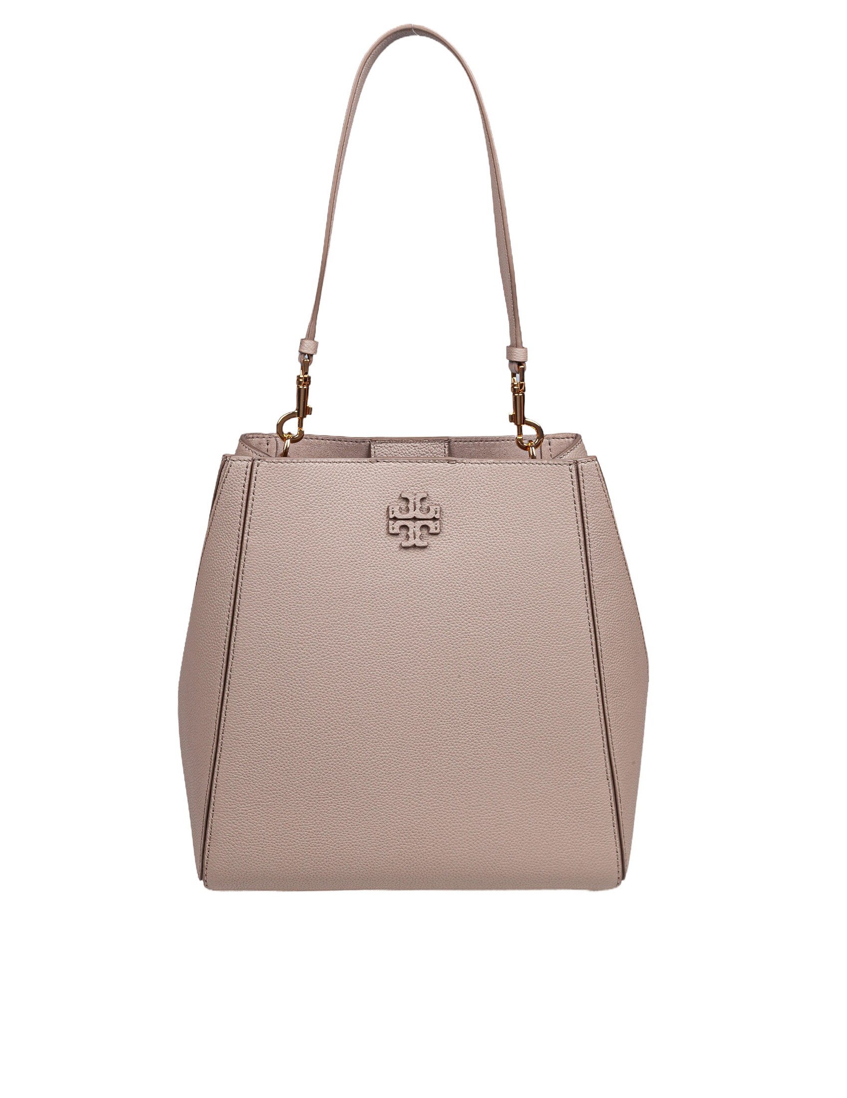 TORY BURCH MCGRAW LEATHER BUCKET BAG CLAY COLOR