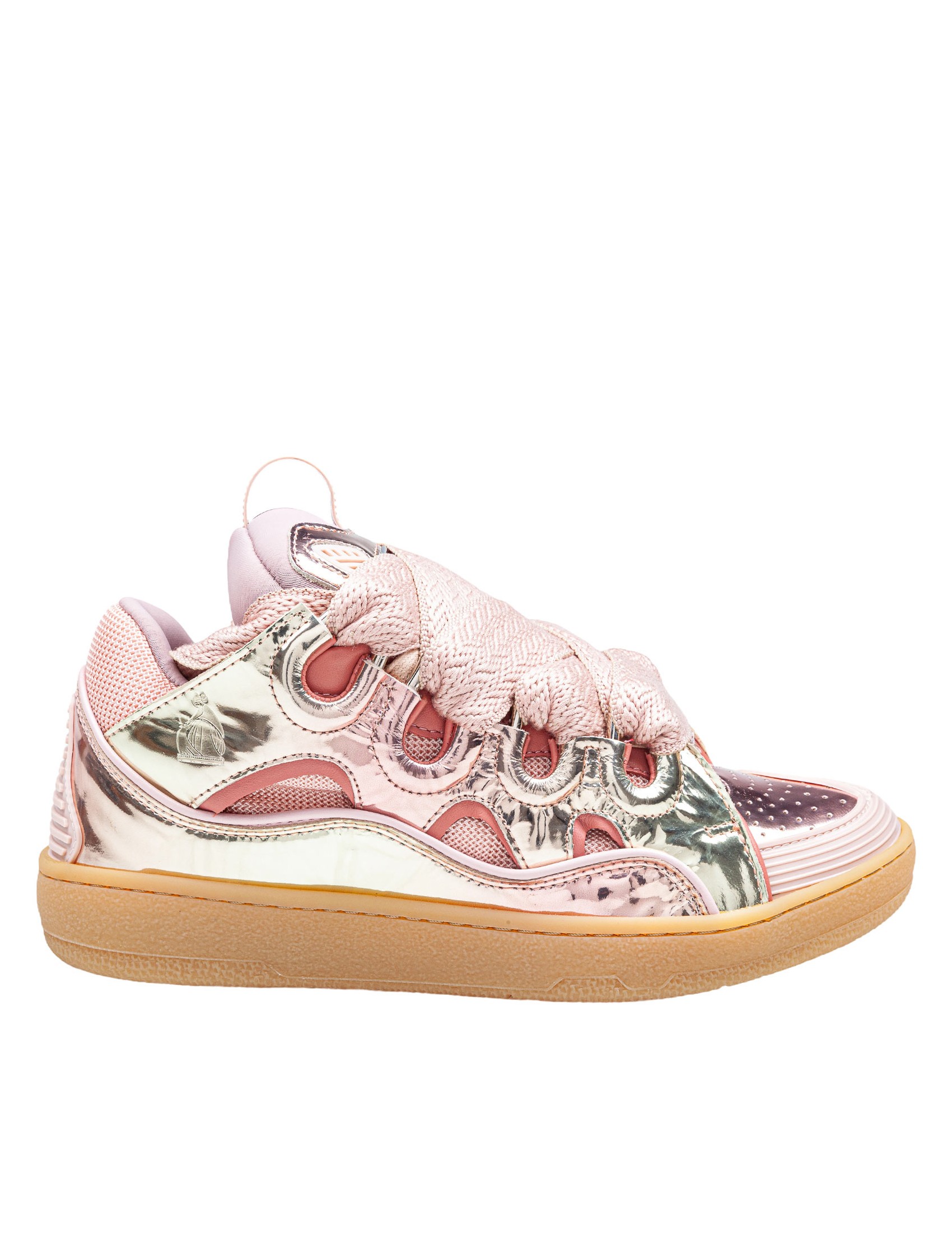 LANVIN CURB SNEAKER IN LEATHER AND FABRIC WITH LAMINATED DETAILS