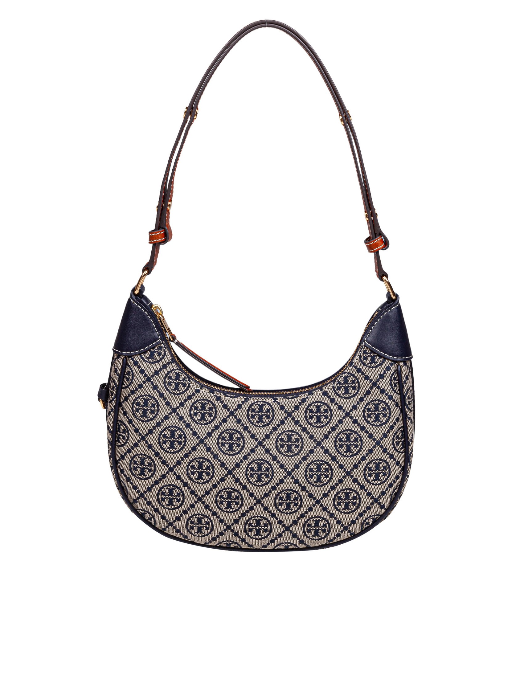 TORY BURCH HALF MOON BAG IN JACQUARD FABRIC COLOR BLUE