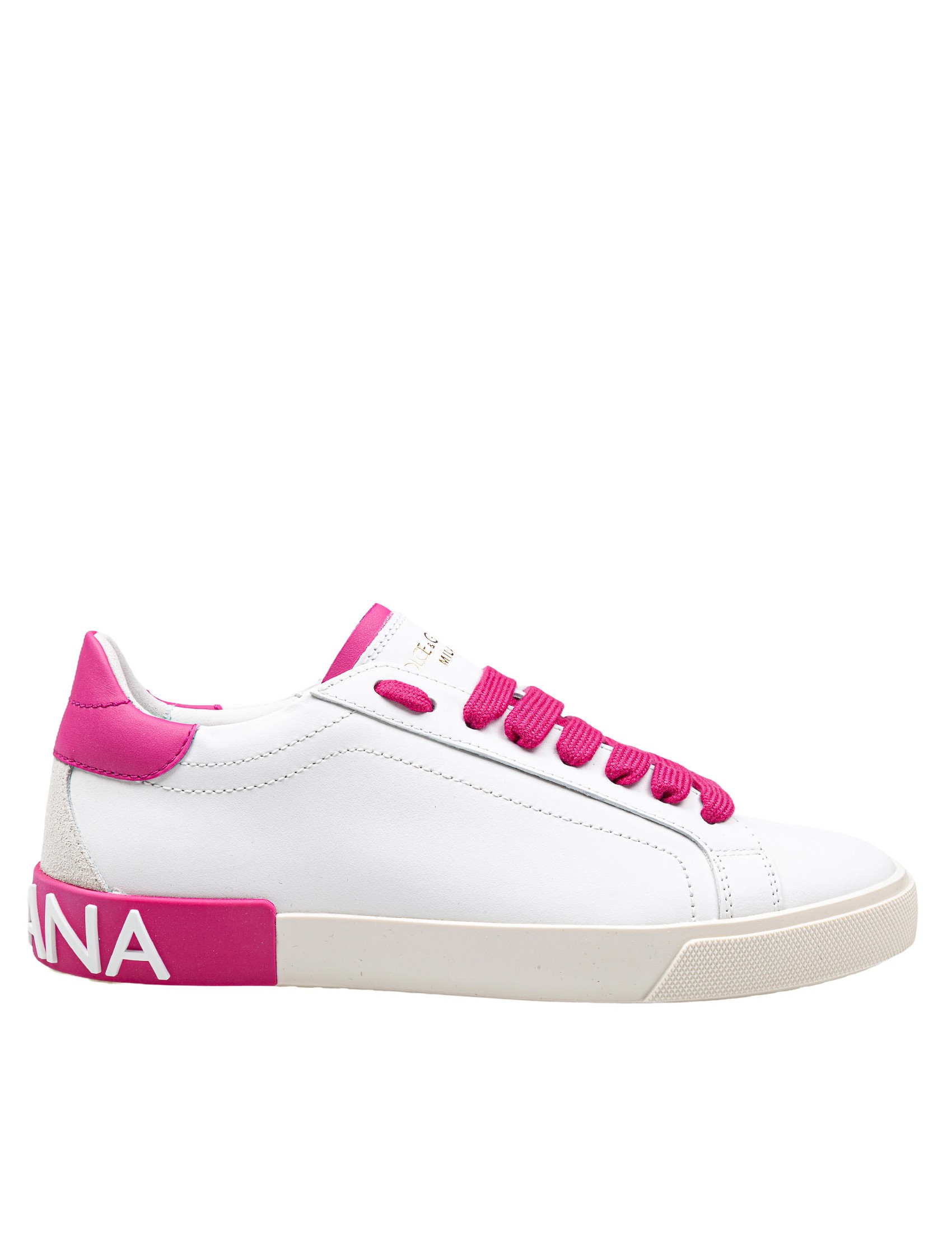 DOLCE & GABBANA LOW CALFSKIN SNEAKERS COLOR WHITE AND SHOCKING PINK