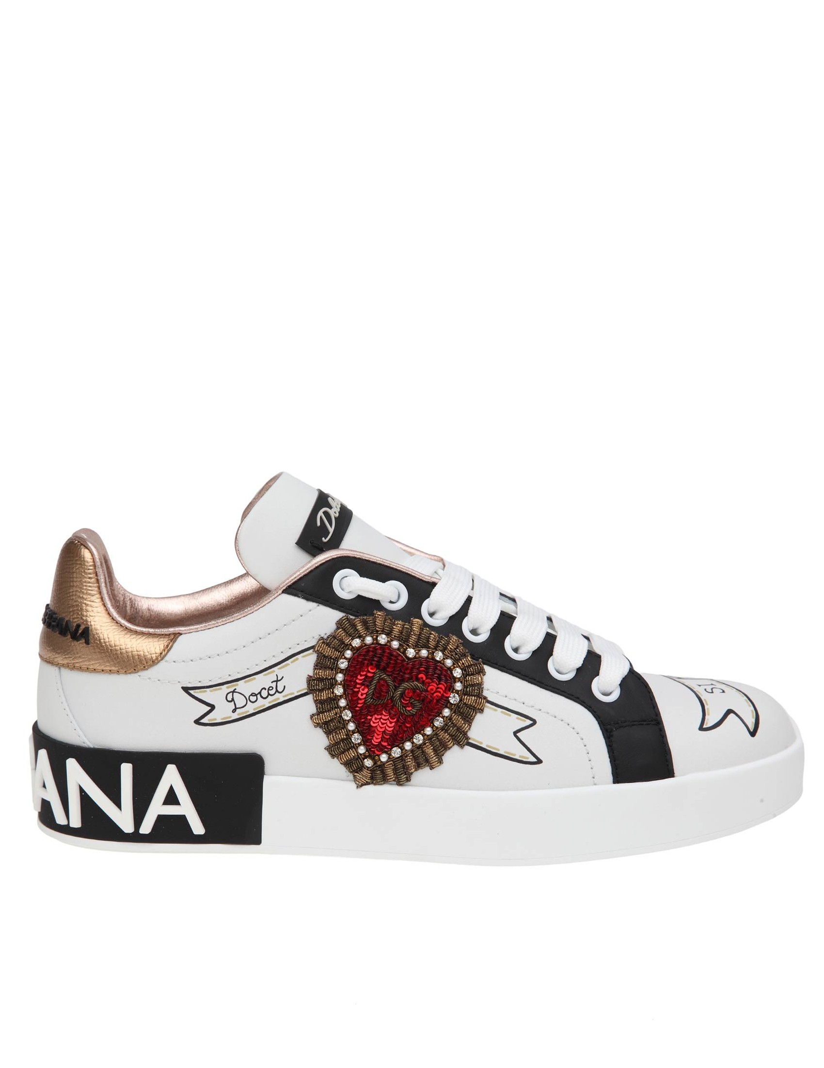 DOLCE & GABBANA SNEAKERS PORTOFINO IN PELLE BIANCA CON APPLICAZIONI