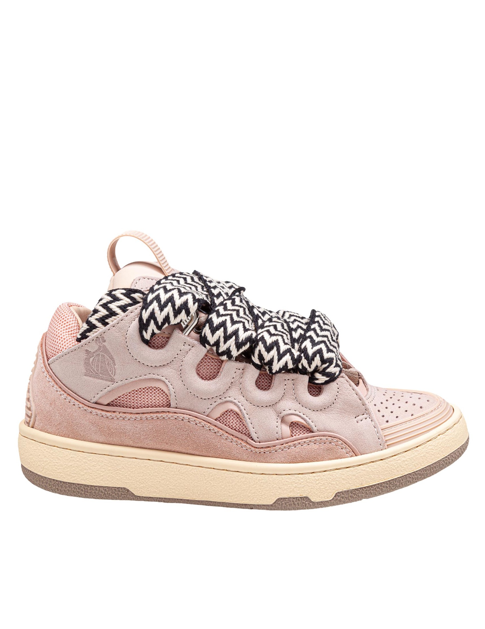 LANVIN CURB SNEAKERS IN WHITE AND PINK LEATHER