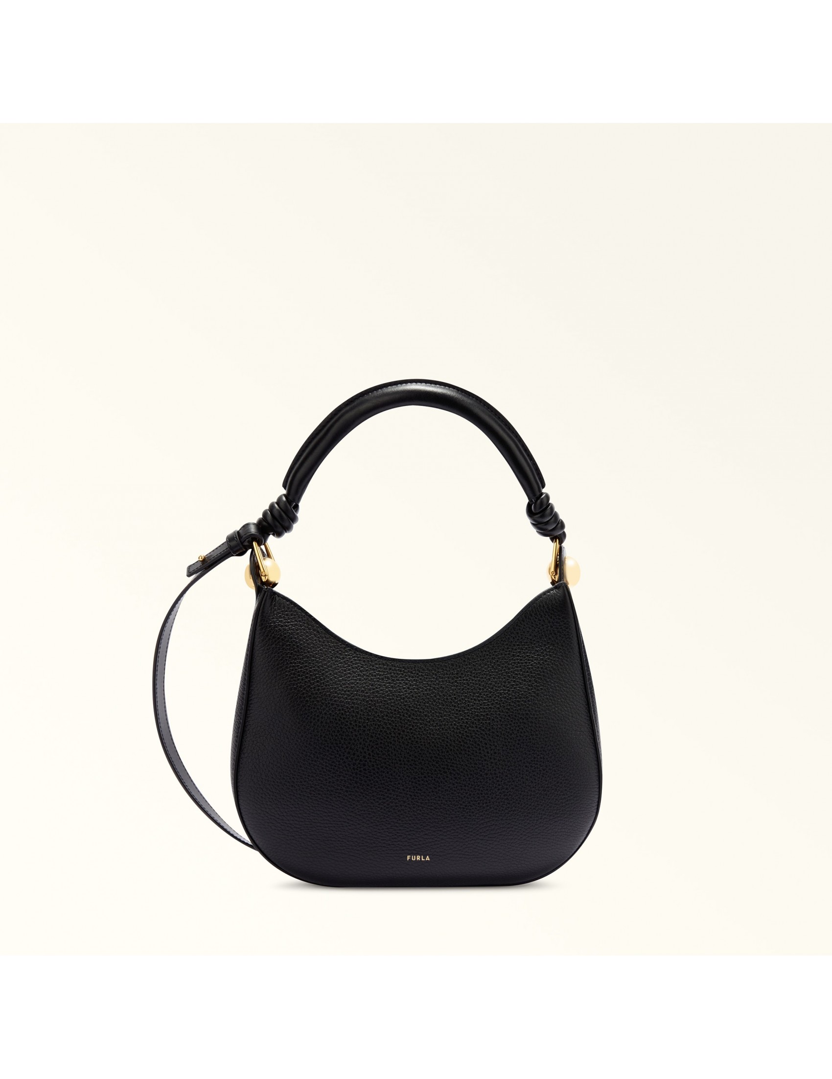 FURLA SFERA S LEATHER SHOULDER BAG BLACK COLOR