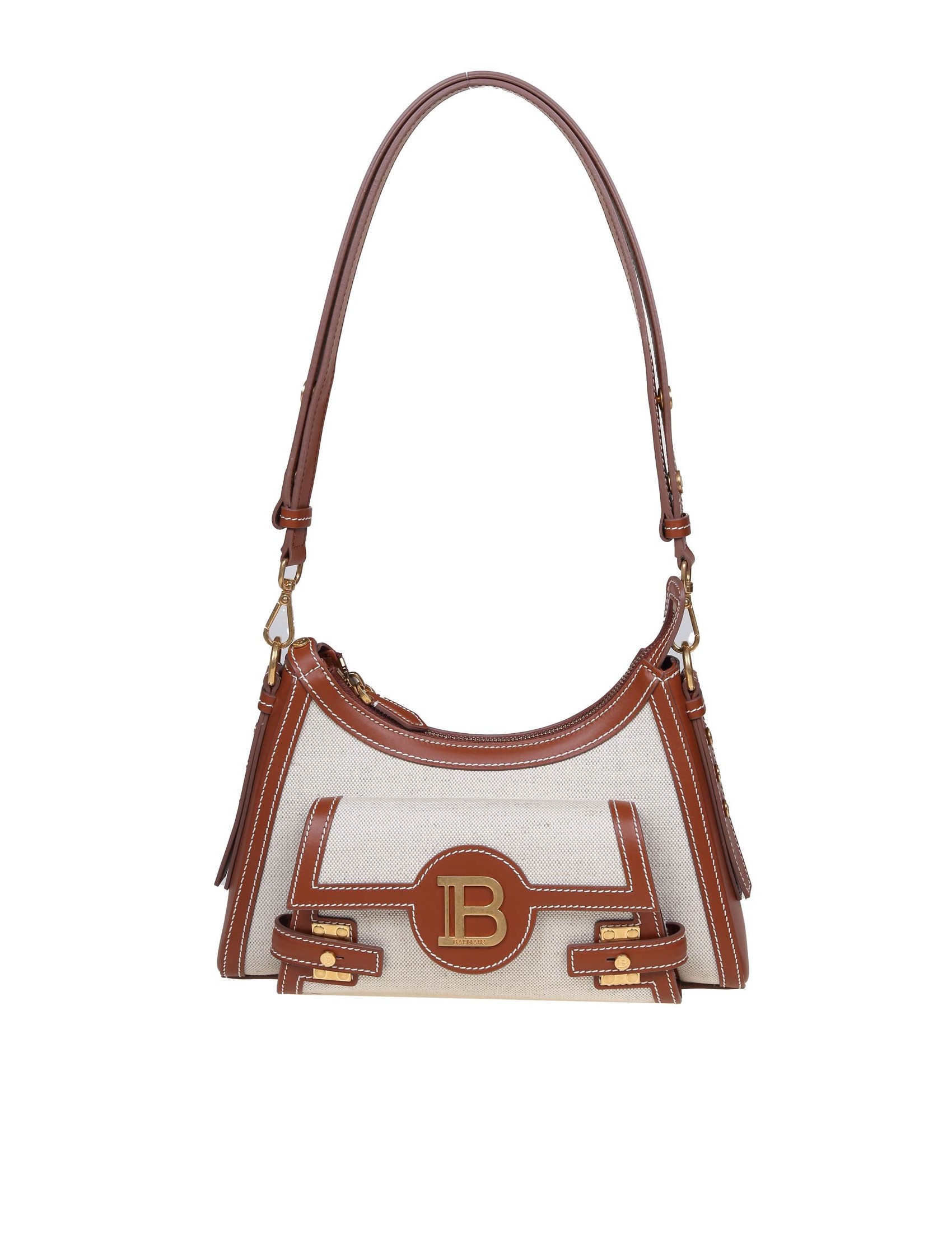 BALMAIN B-BUZZ HOBO BAG IN CANVAS AND LEATHER COLOR LEATHER