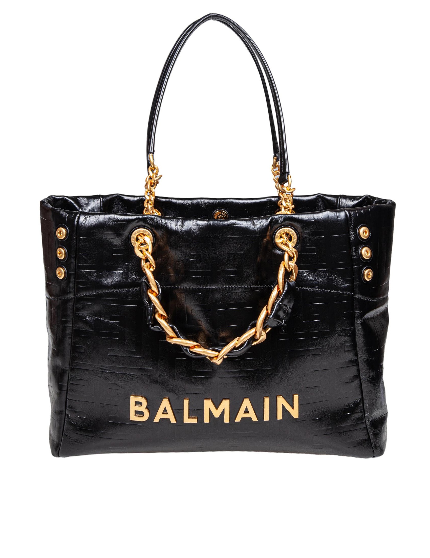 BALMAIN 1945 SOFT CABAS SHOPPING BAG IN BLACK LEATHER