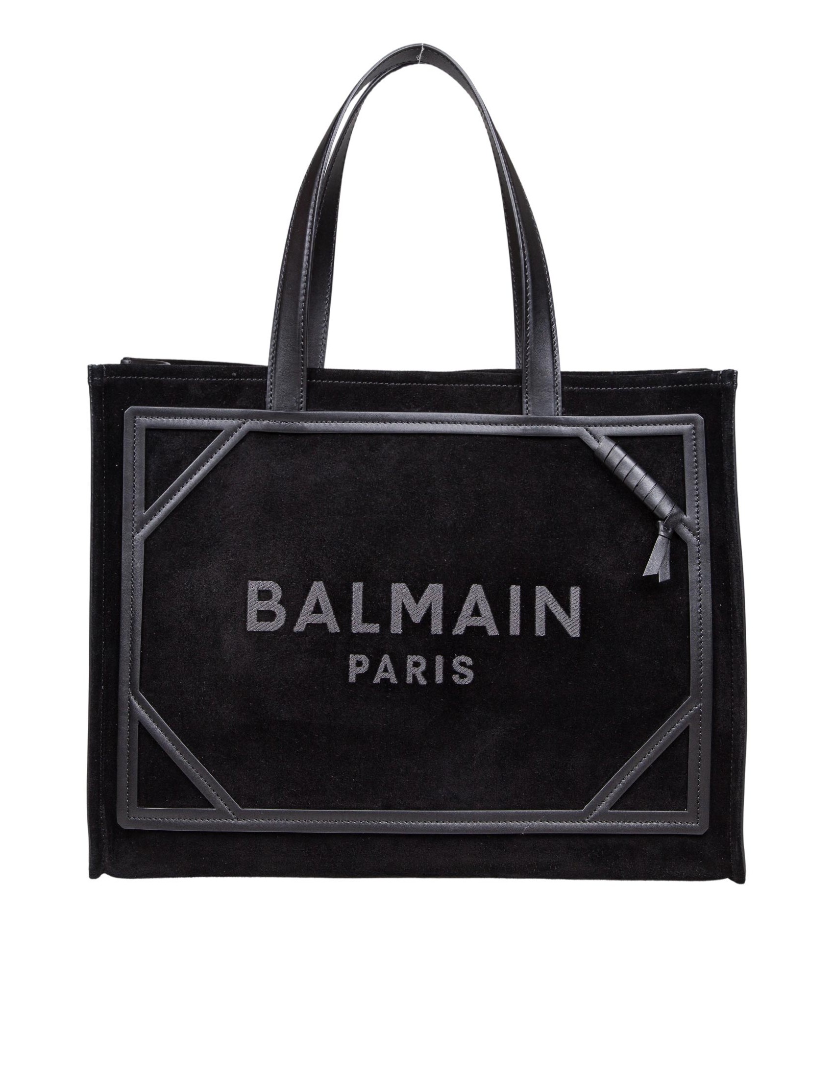 BALMAIN B-ARMY MEDIUM SUEDE SHOPPER BAG WITH LOGO COLOR BLACK