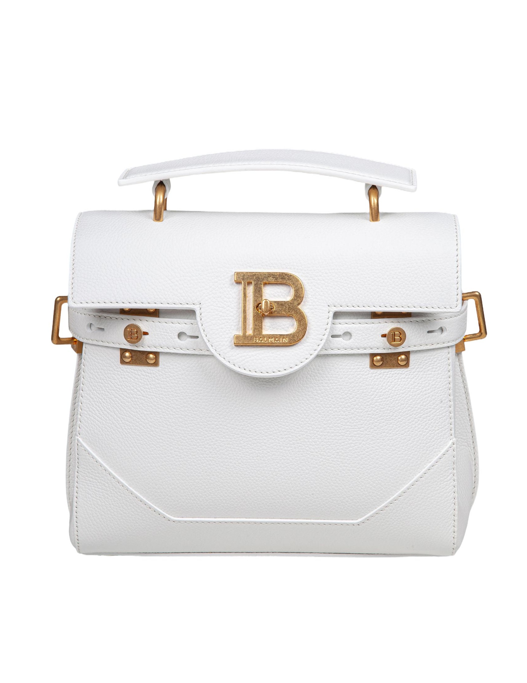 BALMAIN B-BUZZ 23 BAG IN GRAINED LEATHER WHITE COLOR