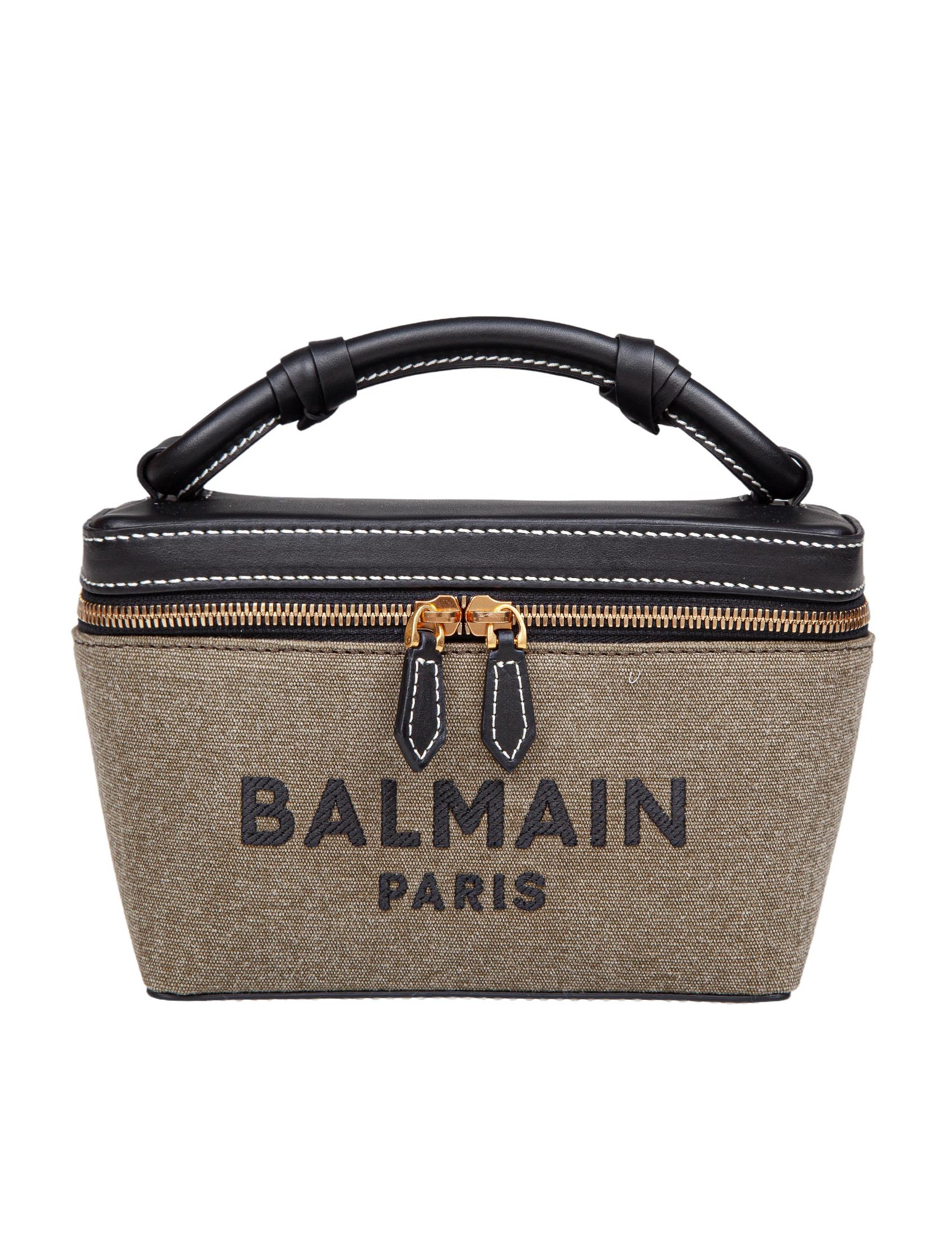 BALMAIN VANITY B-ARMY BAG IN FABRIC AND LEATHER COLOR KHAKI