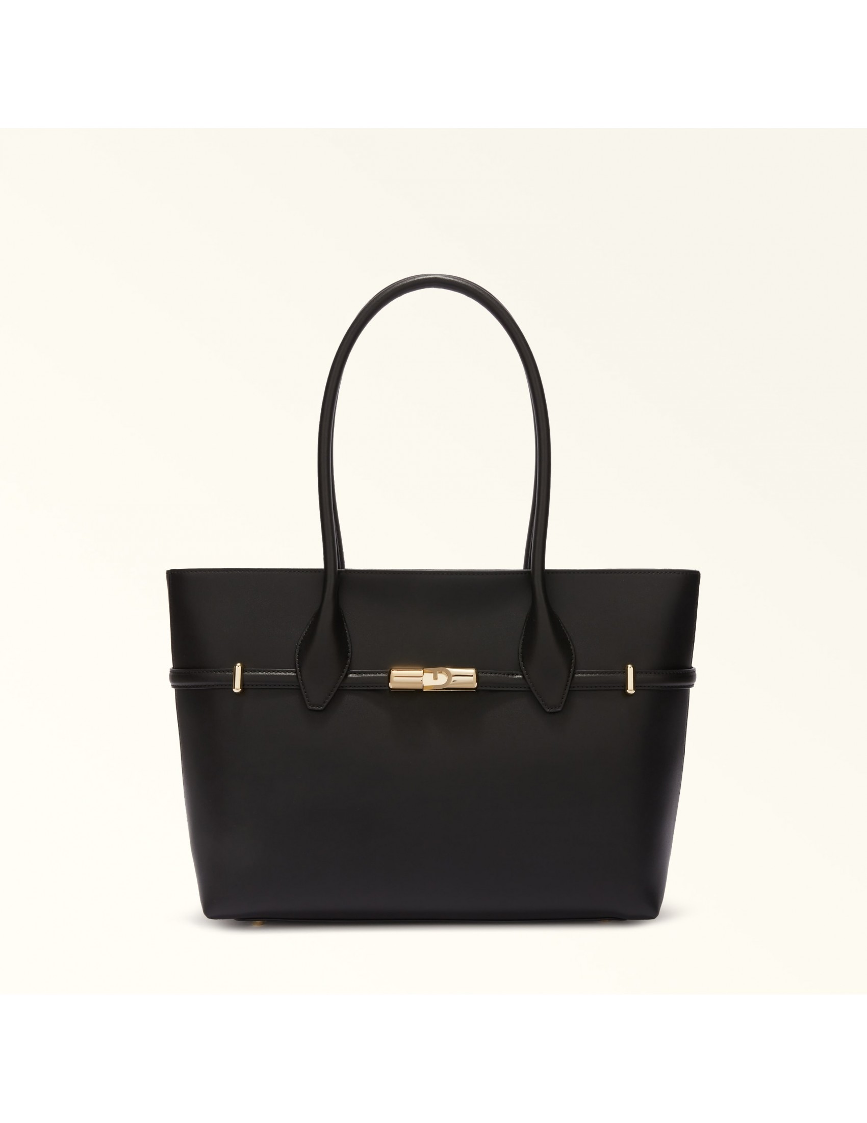 FURLA GOCCIA L SHOPPING BAG IN BLACK LEATHER