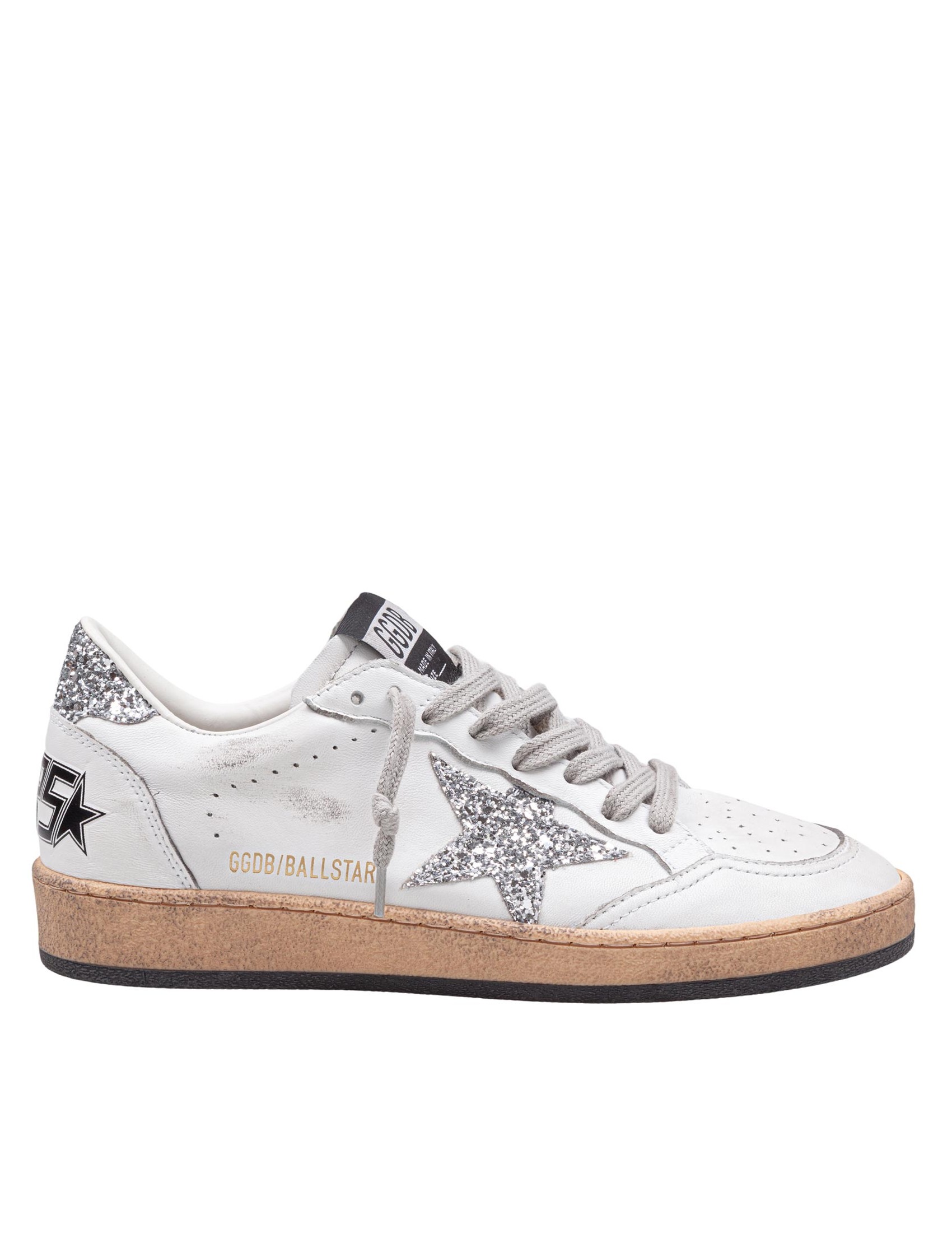 GOLDEN GOOSE BALLSTAR SNEAKERS IN WHITE AND SILVER LEATHER