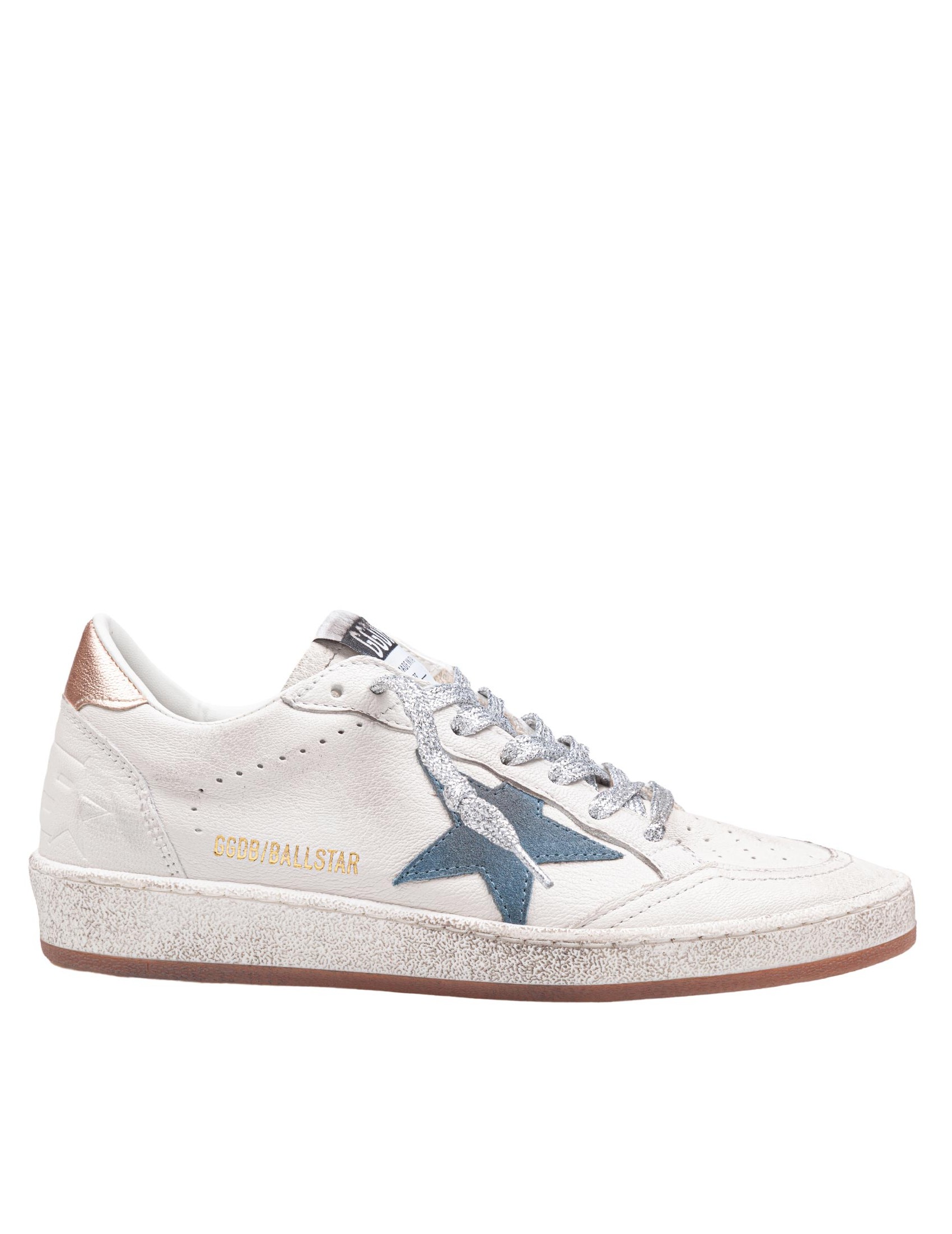 GOLDEN GOOSE BALL STAR LEATHER SNEAKERS WITH LIGHT BLUE SUEDE STAR