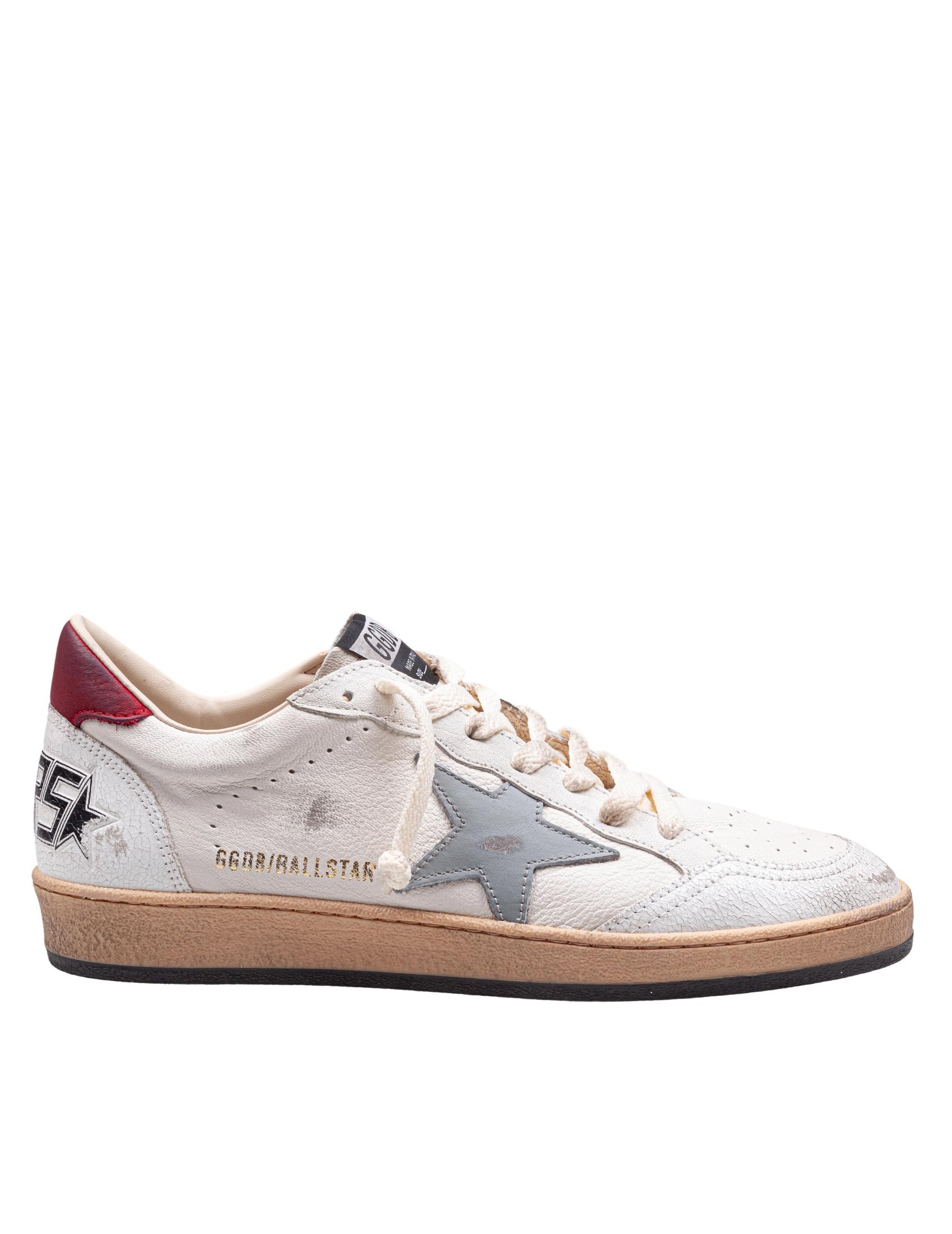 GOLDEN GOOSE SNEAKERS BALL STAR IN PELLE E CAMOSCIO COLORE BIANCO /SILVER/ ROSSO