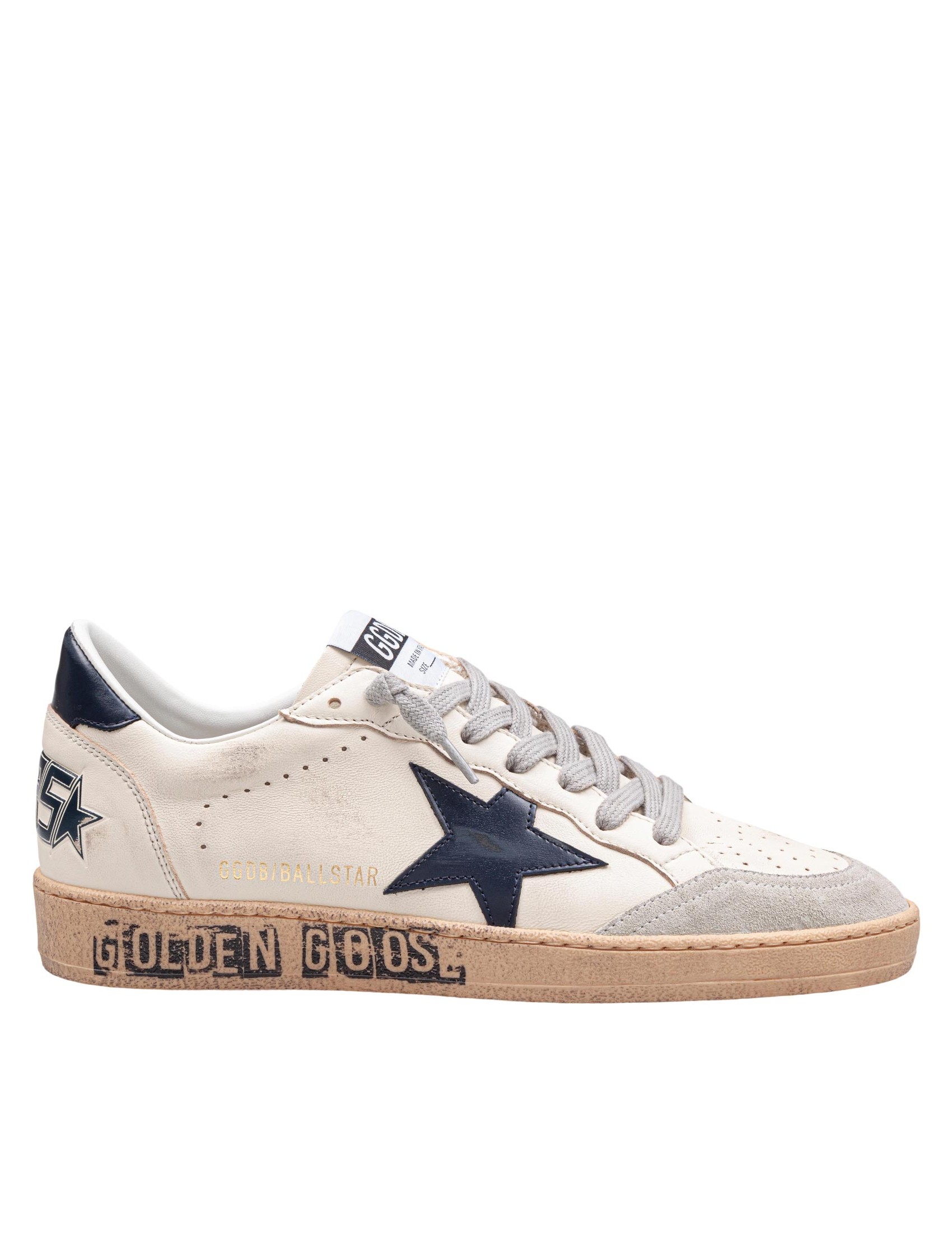 GOLDEN GOOSE BALL STAR SNEAKERS IN LEATHER AND SUEDE COLOR WHITE AND BLUE