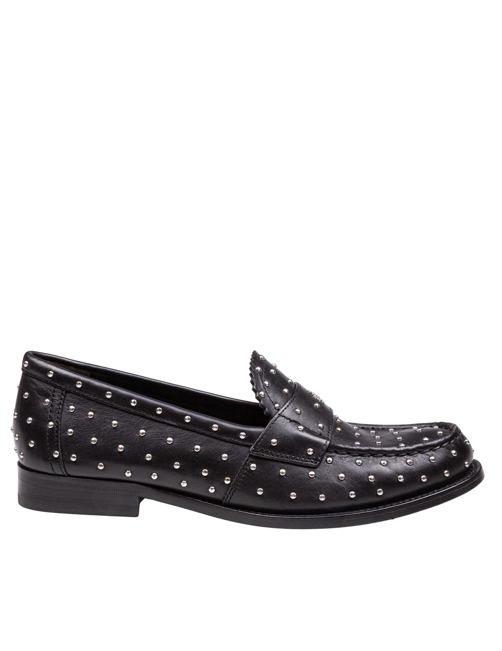 TORY BURCH BLACK LEATHER LOAFERS WITH SMALL APPLIED STUDS