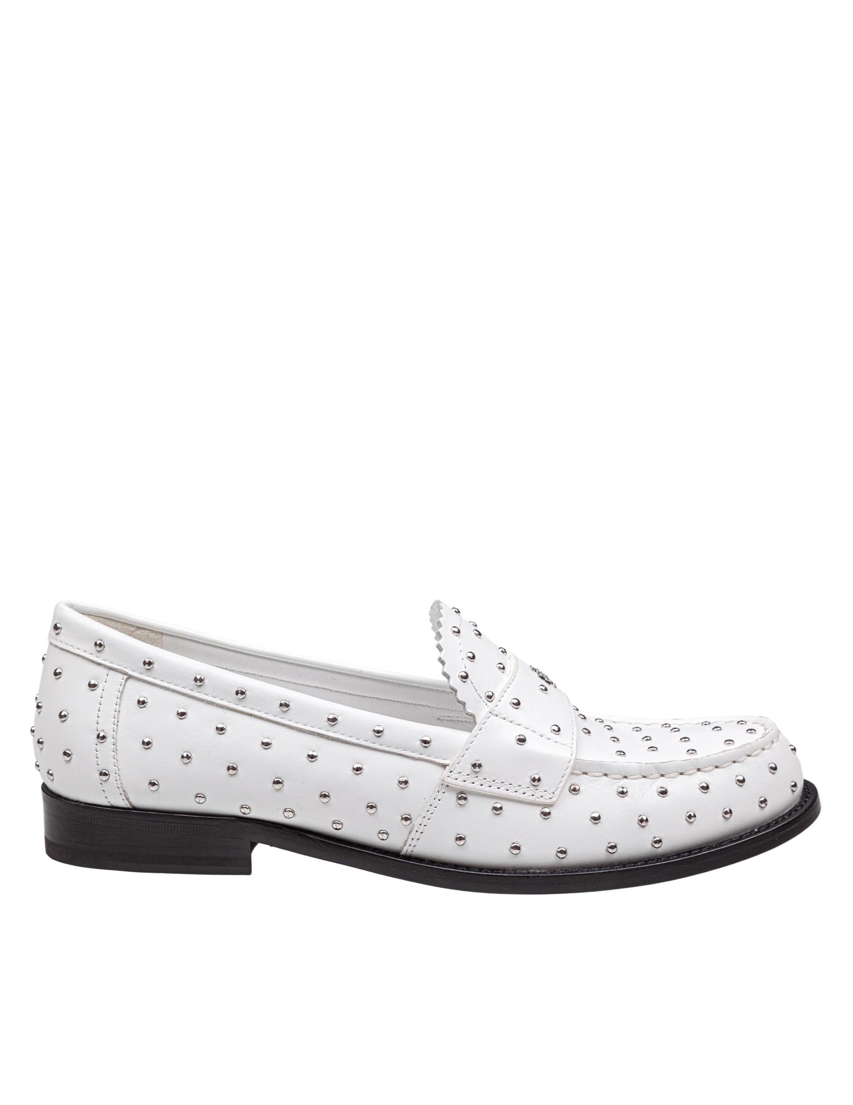 TORY BURCH WHITE LEATHER LOAFERS WITH SMALL APPLIED STUDS