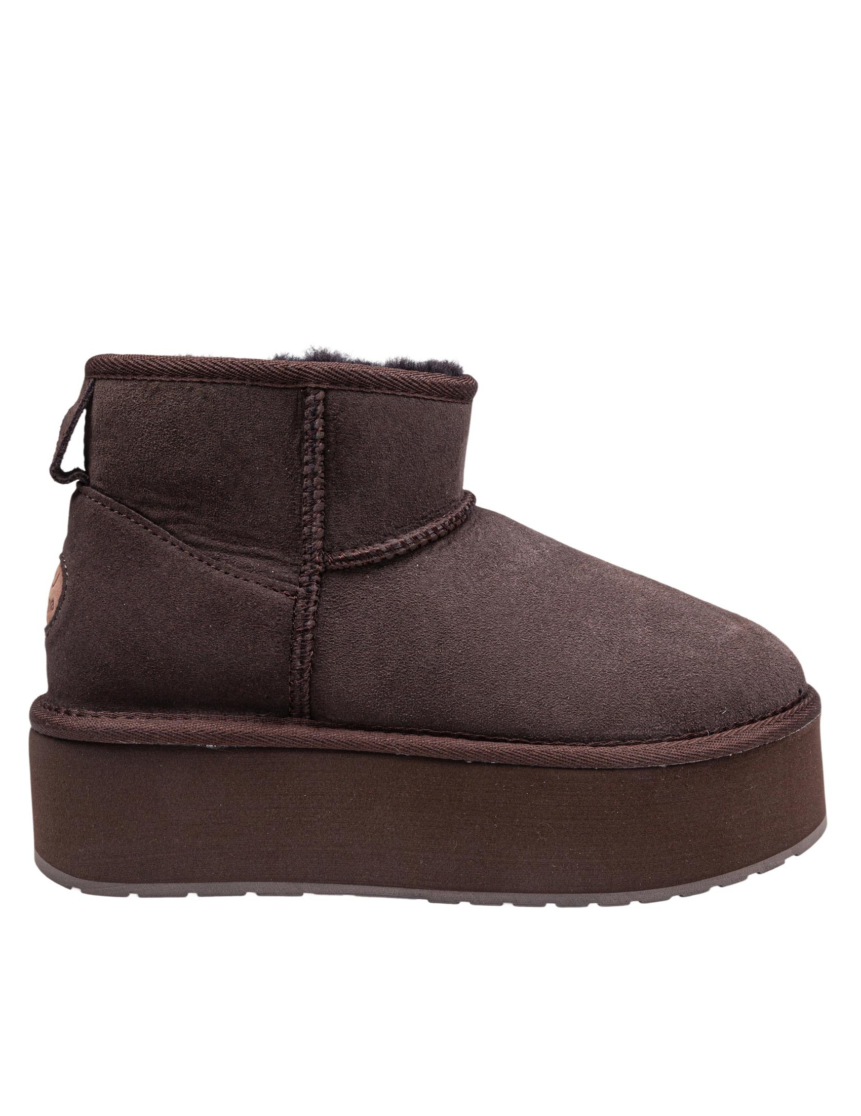 EMU STINGER MICRO FLATFORM SUEDE BOOT IN CHOCOLATE COLOR