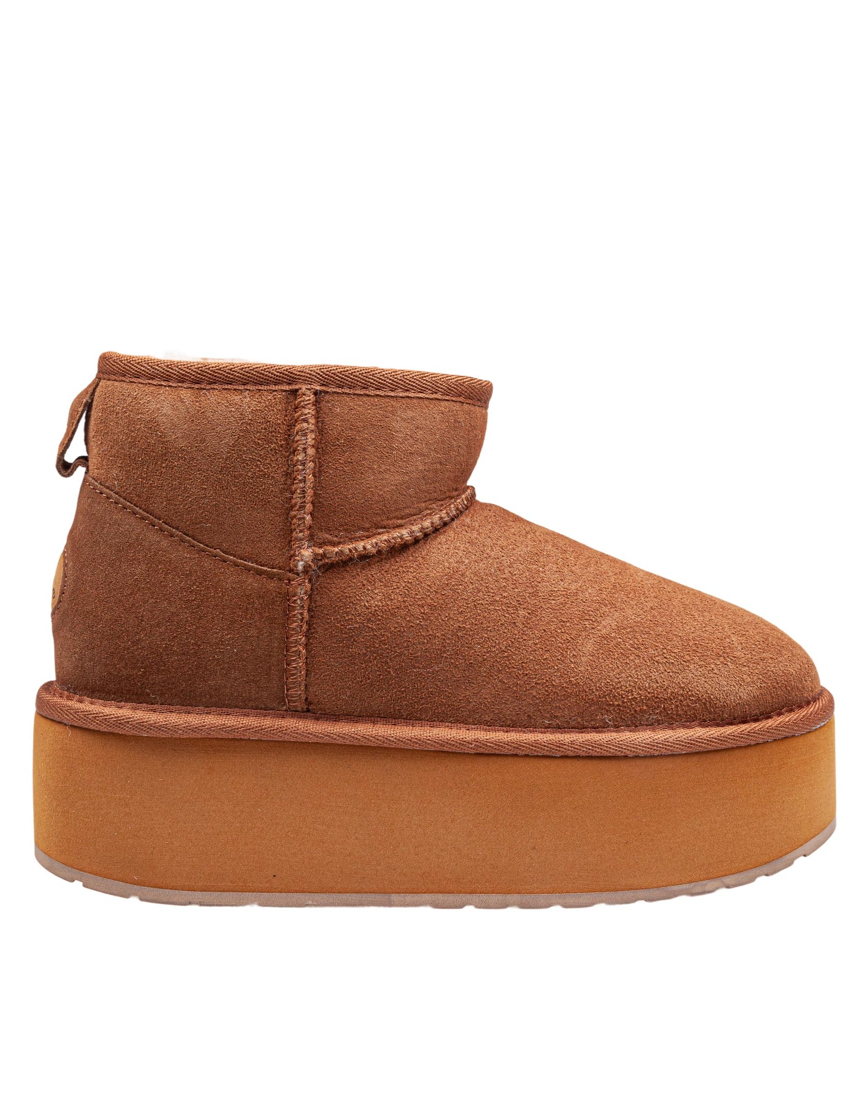 EMU STINGER MICRO FLATFORM SUEDE ANKLE BOOT IN CHESTNUT COLOR