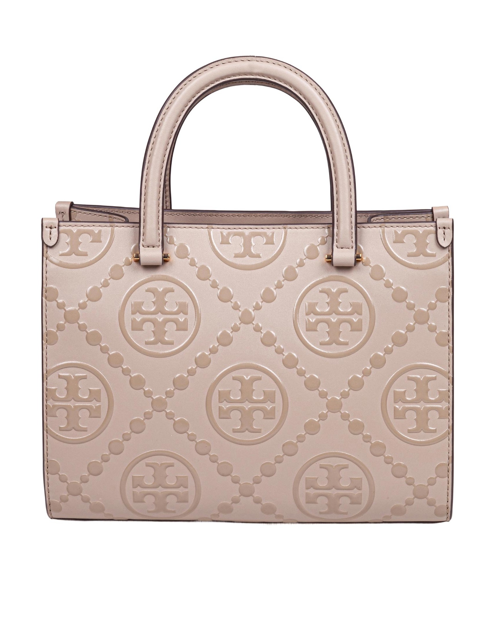 TORY BURCH BORSA TOTE BAG IN PELLE MONOGRAM COLORE ARGILLA