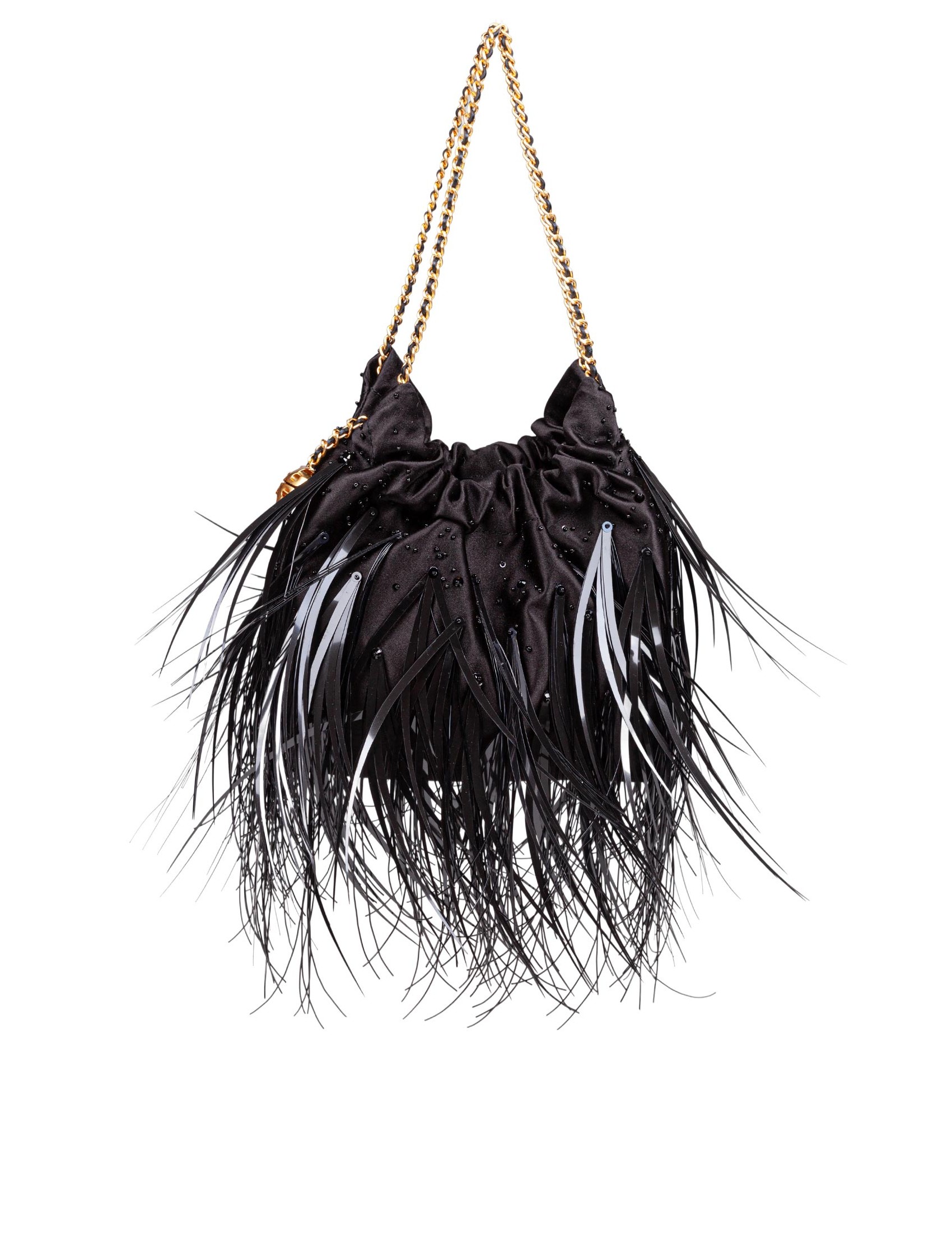 TORY BURCH FLEMING MINI HOBO FABRIC BAG WITH FEATHERS AND BEADS