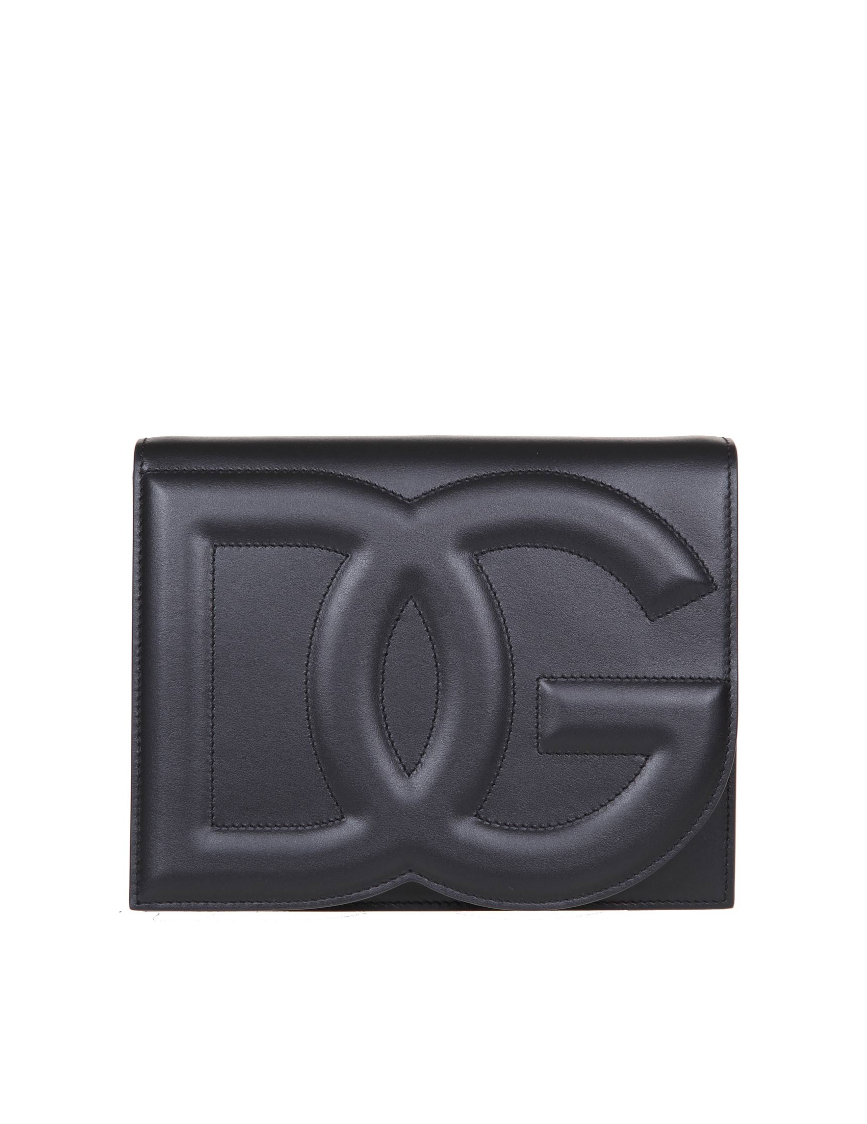 DOLCE & GABBANA BLACK LOGO LEATHER CROSSBODY BAG