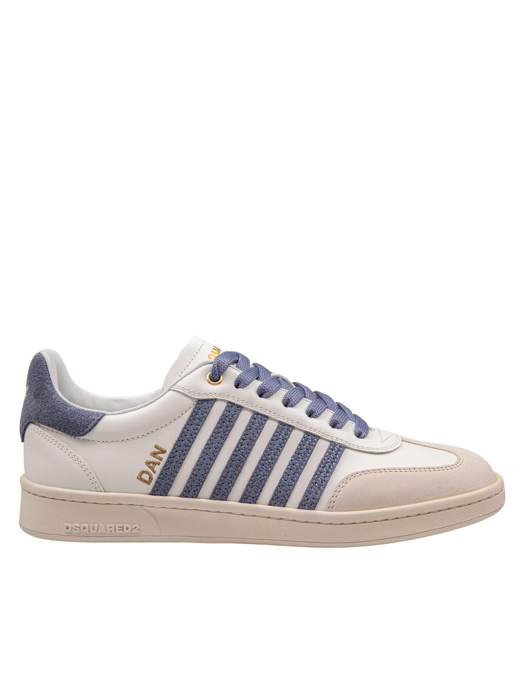 DSQUARED2 BOXER SNEAKERS IN LEATHER AND SUEDE COLOR MILK AND BLUE