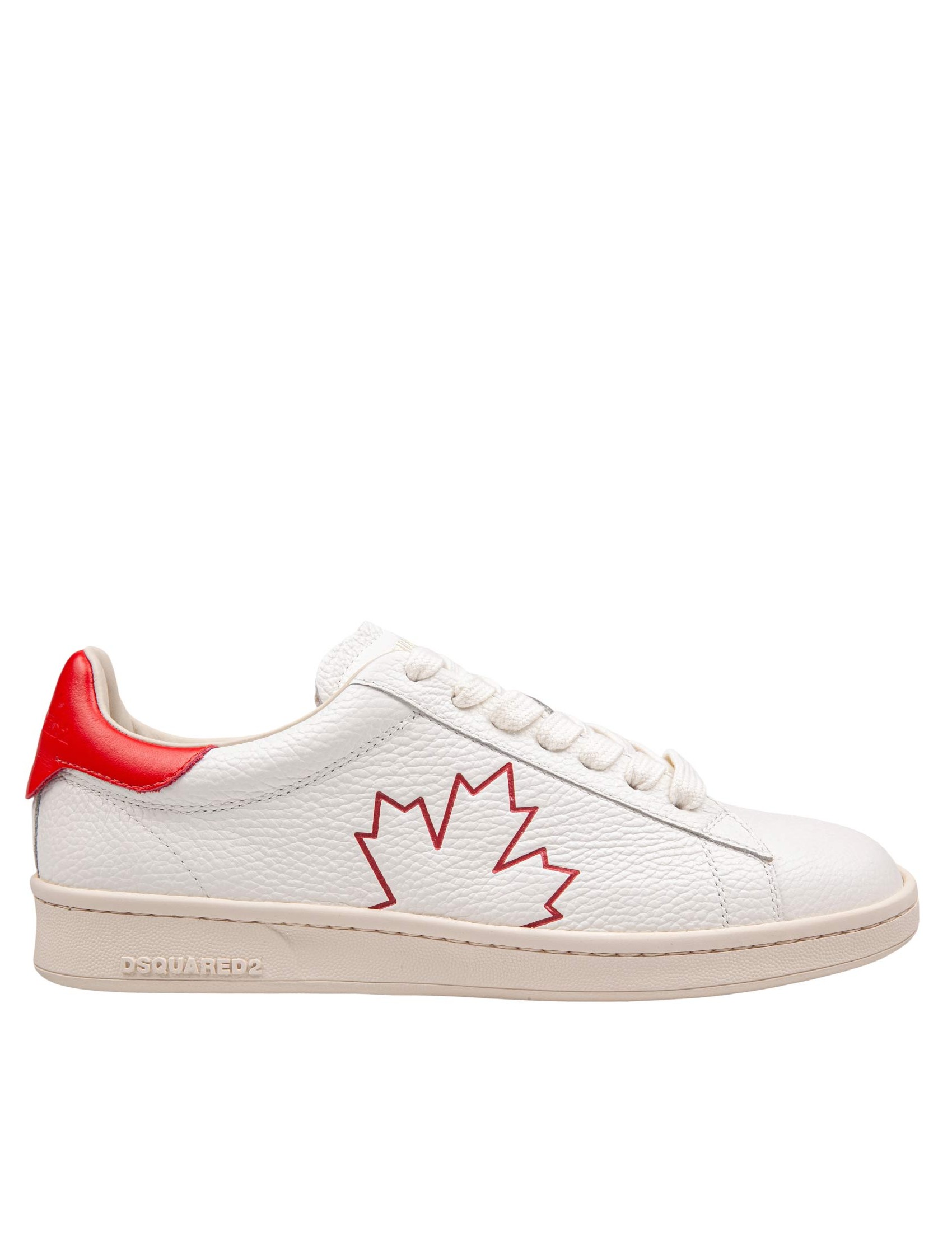 DSQUARED2 BOXER SNEAKERS IN LEATHER WHITE AND RED COLOR