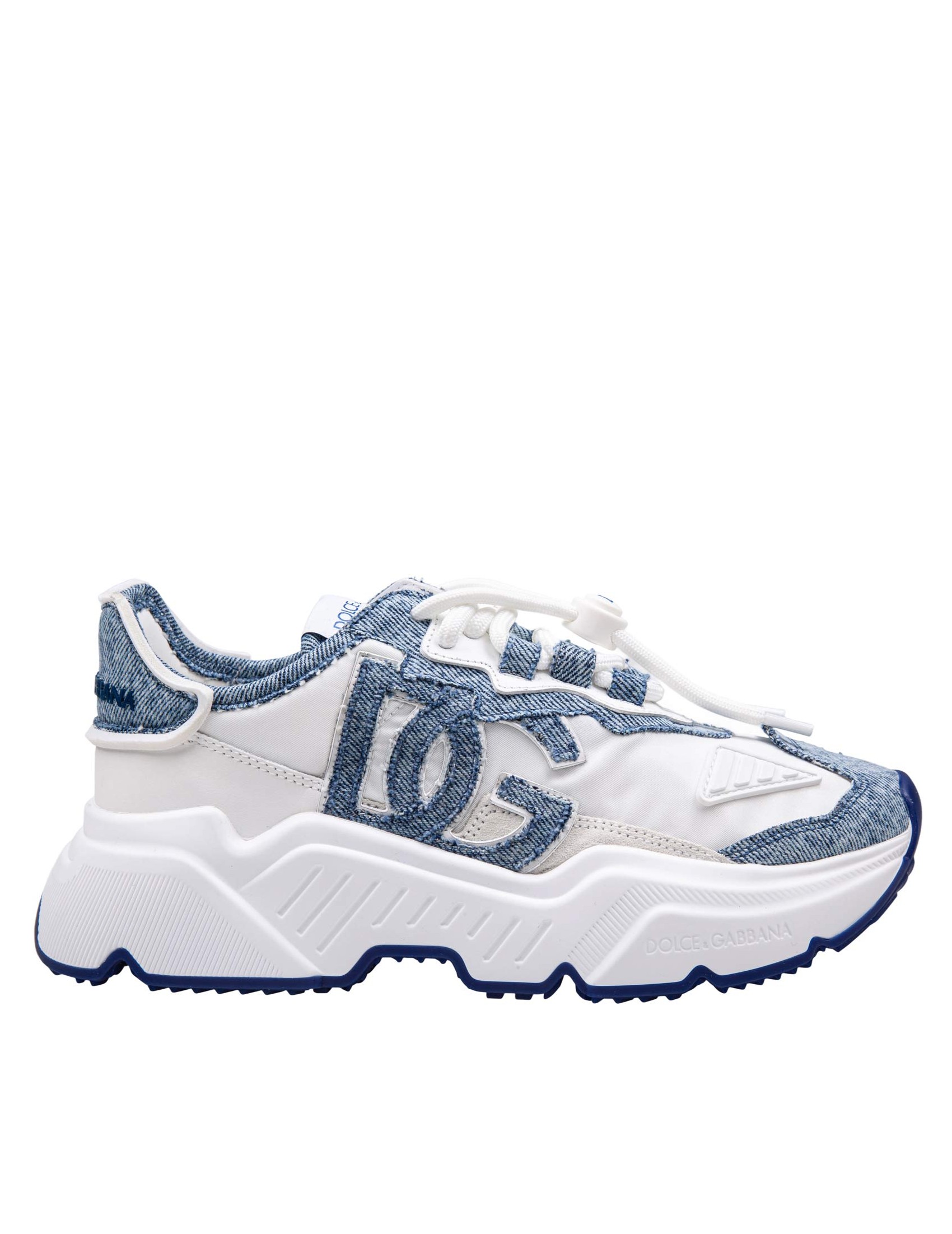 DOLCE & GABBANA DAYMASTER SNEAKERS IN NYLON AND DENIM COLOR WHITE AND BLUE