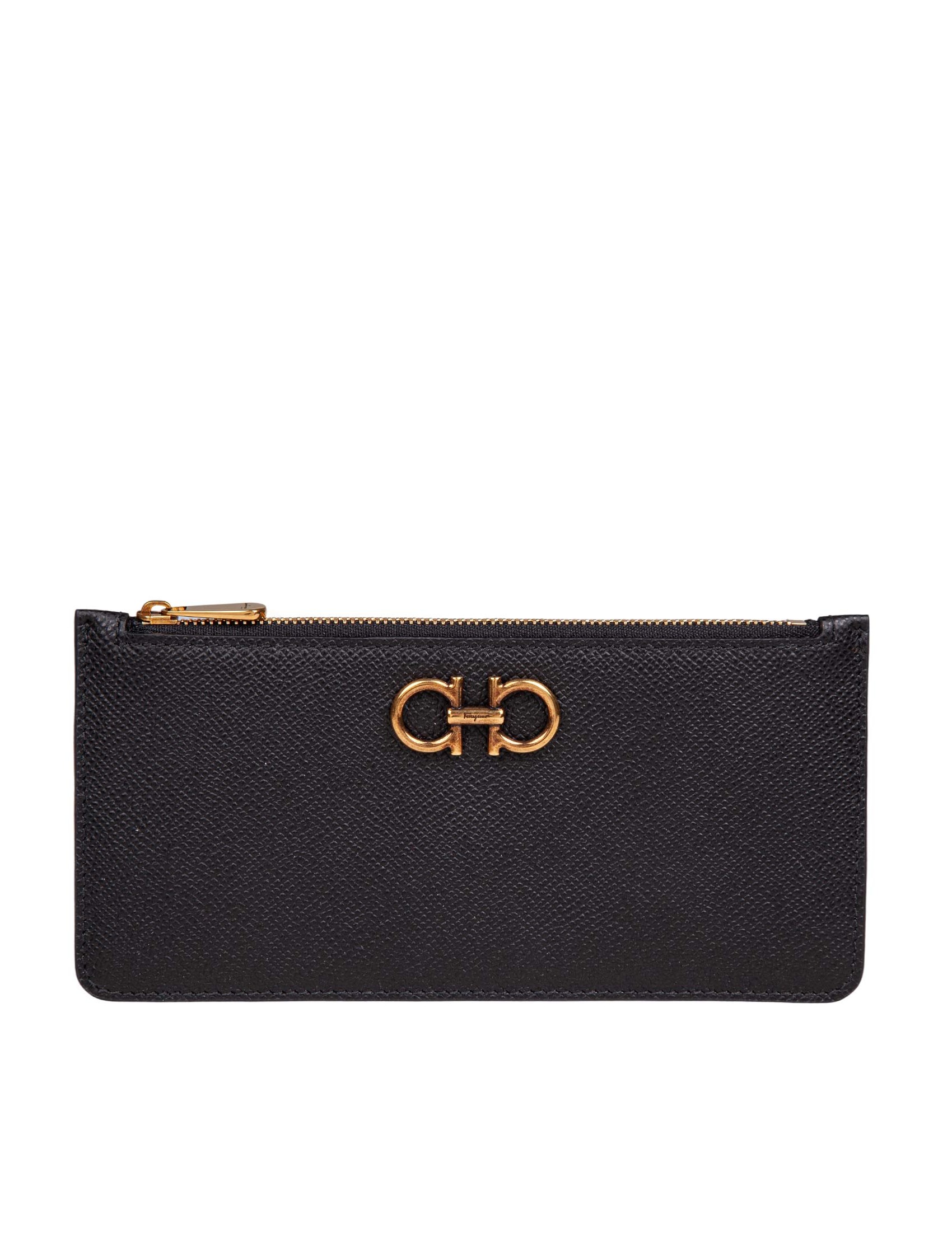 FERRAGAMO GANCINI WALLET IN BLACK CALFSKIN