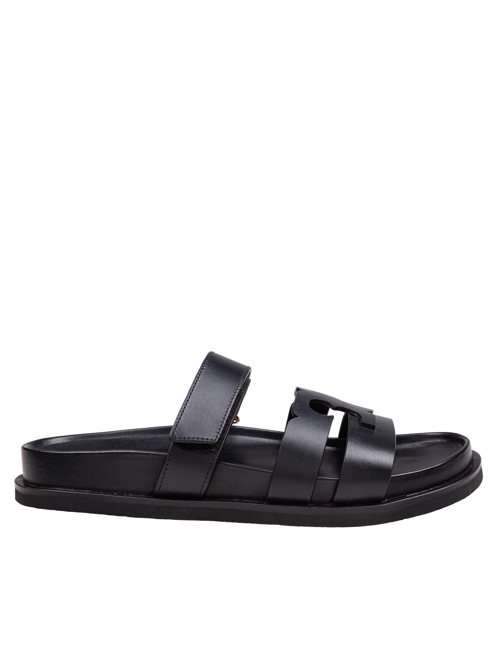 TORY BURCH SLIDE INES SPORT DOUBLE T IN LEATHER COLOR BLACK