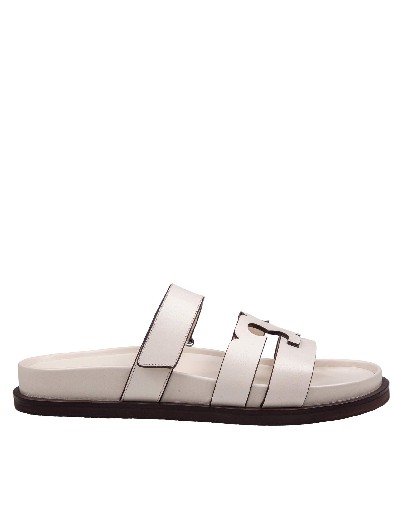 TORY BURCH SLIDE INES SPORT DOPPIA T IN PELLE COLORE IVORY