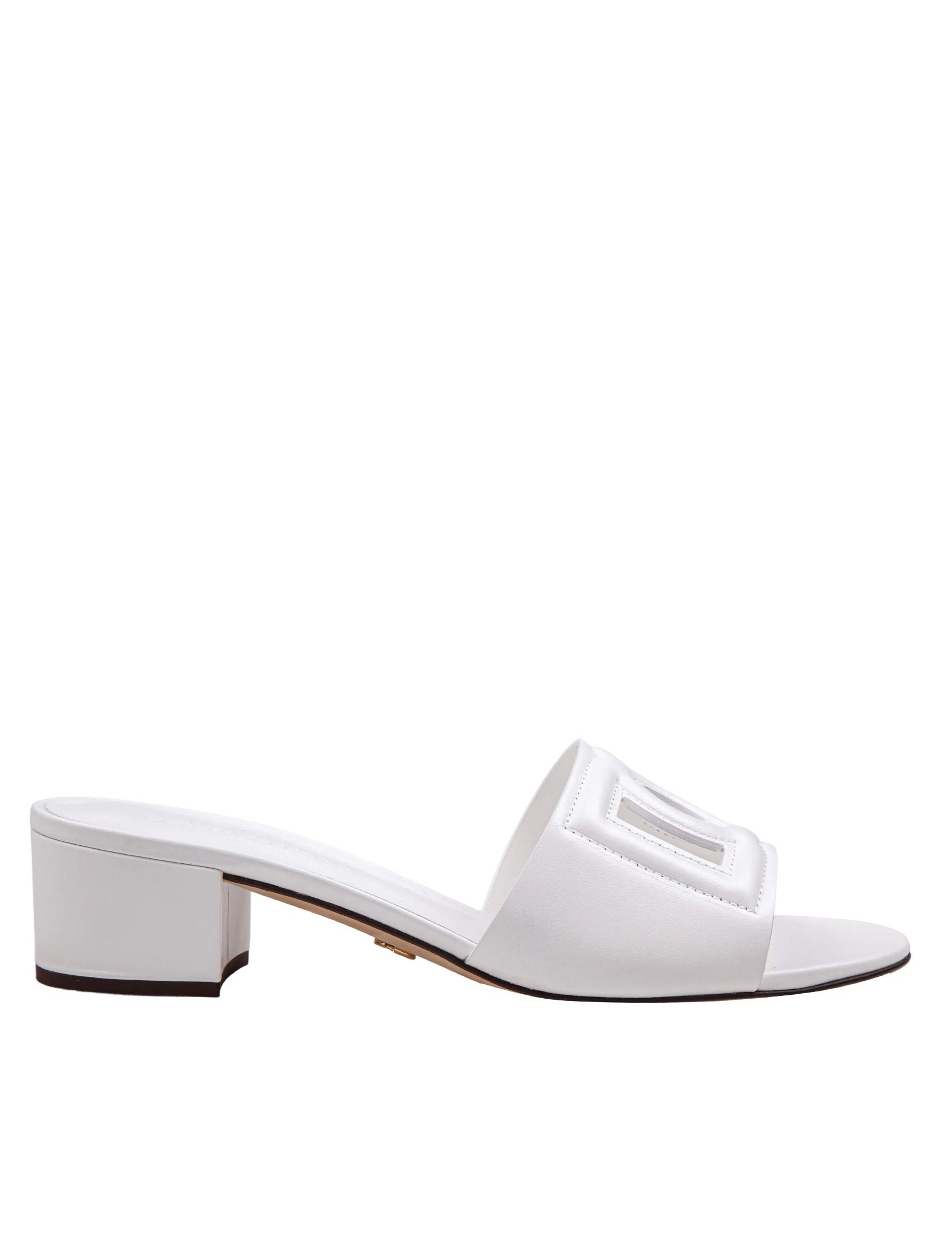 DOLCE & GABBANA WHITE LEATHER MULE WITH DG LOGO