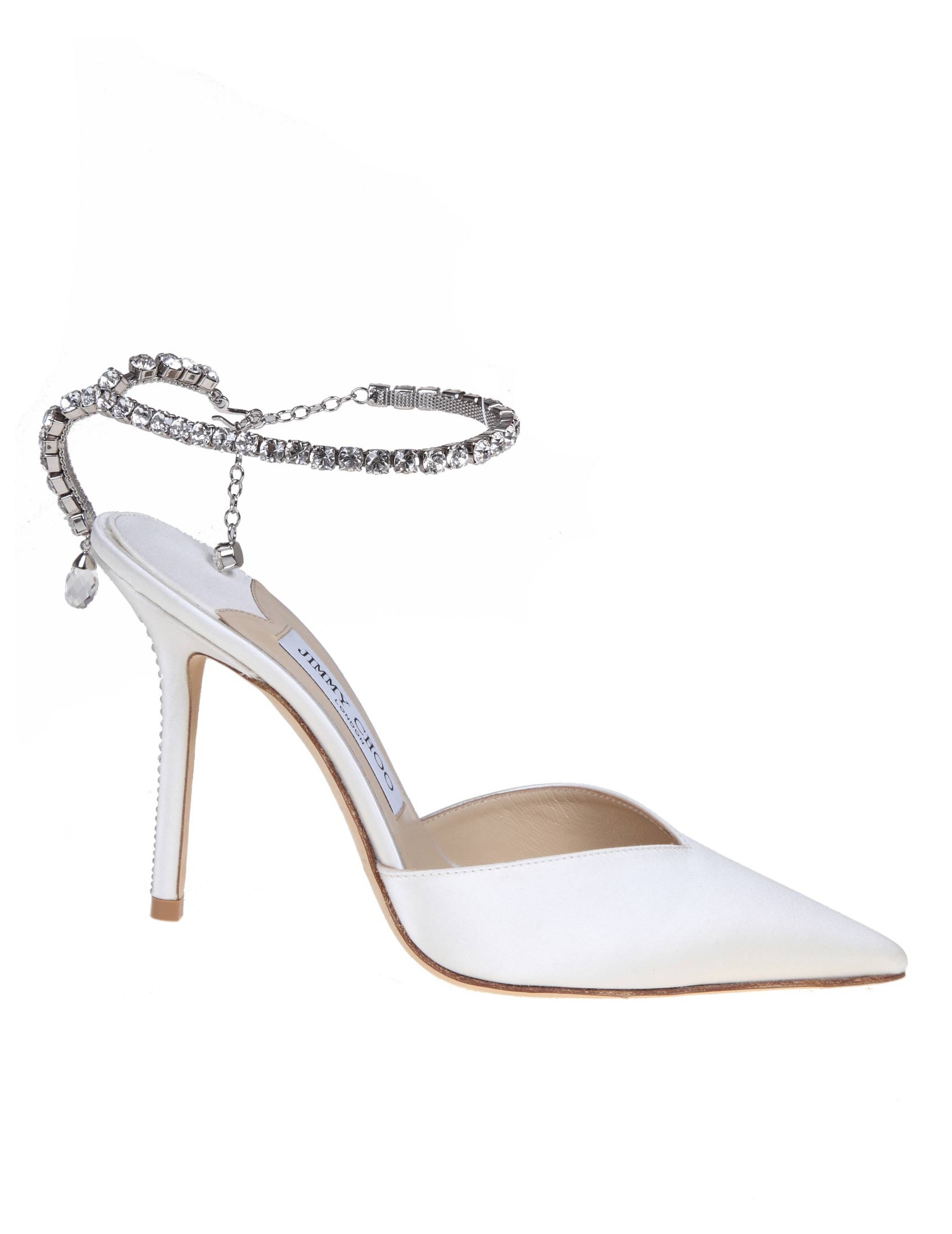 JIMMY CHOO SLINGBACK SAEDA 100 IN RASO CON CRISTALLI APPLICATI