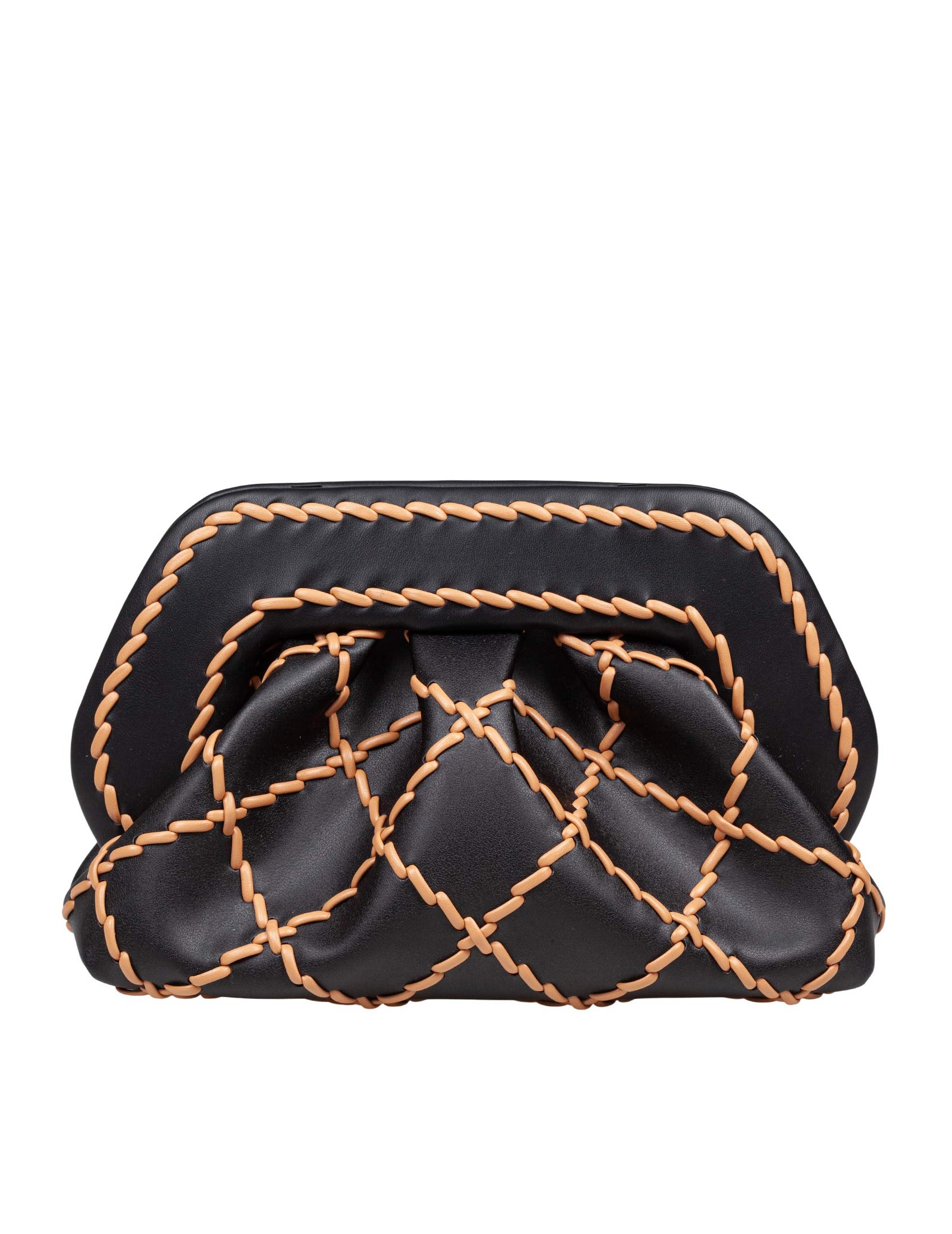 THEMOIRè VEGAN FABRIC CLUTCH BAG COLOR BLACK AND LEATHER