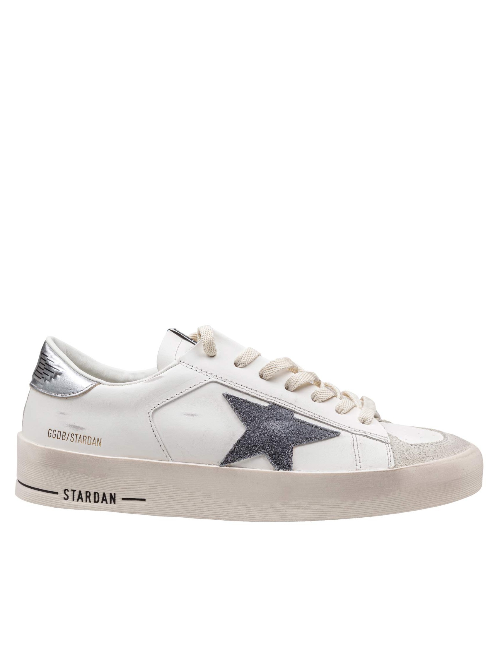 GOLDEN GOOSE SNEAKERS STARDAN IN PELLE E CAMOSCIO COLORE BIANCO CON STELLA GRIGIA