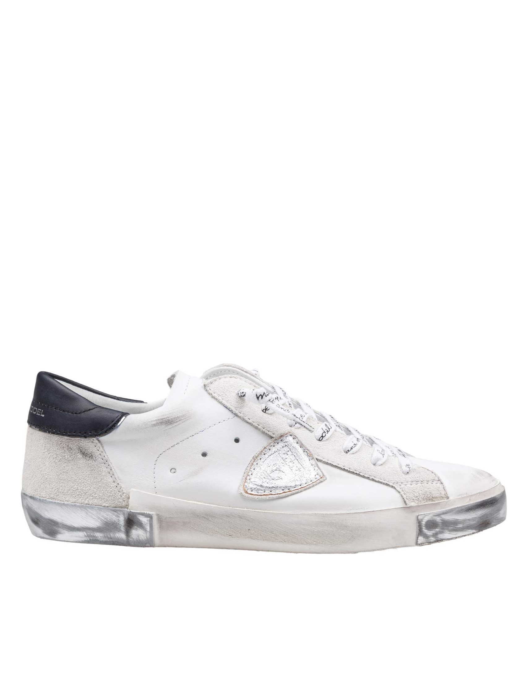 PHILIPPE MODEL PRSX LOW LEATHER SNEAKERS BLACK AND WHITE