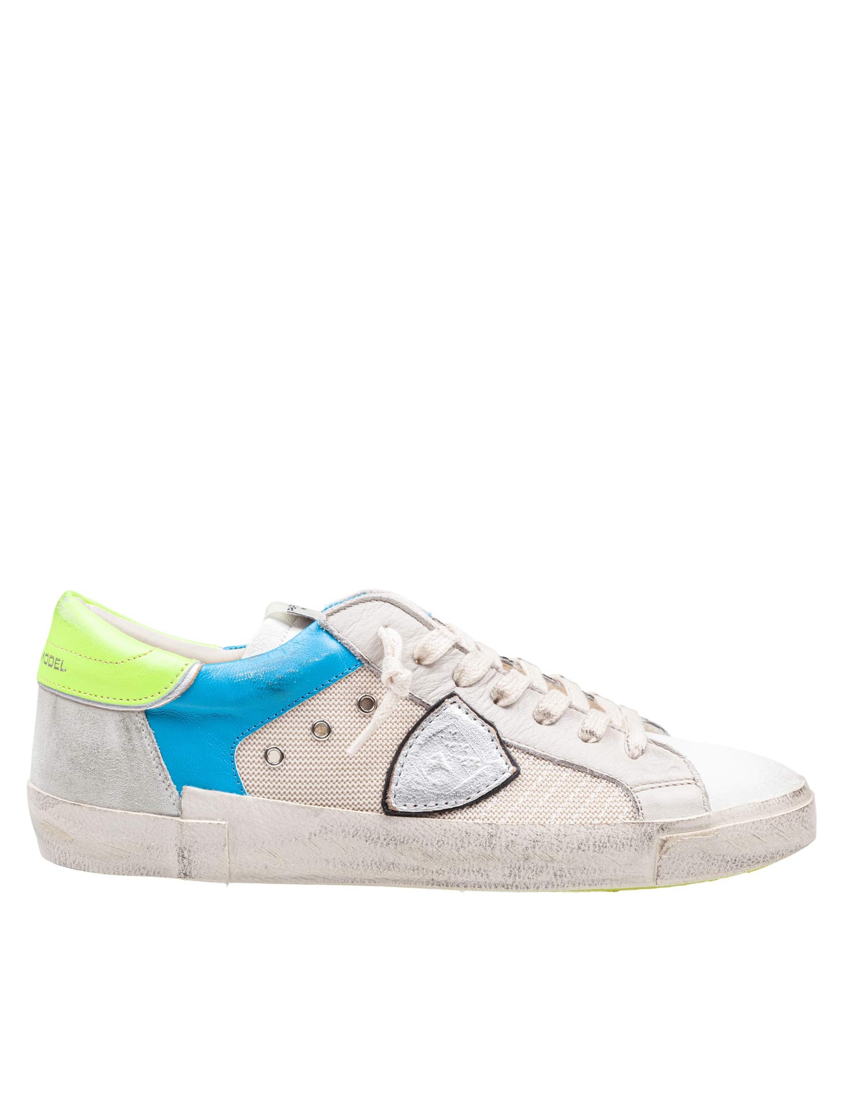 PHILIPPE MODEL SNEAKERS PRSX IN TESSUTO E PELLE COLORE BIANCO E GIALLO FLUO