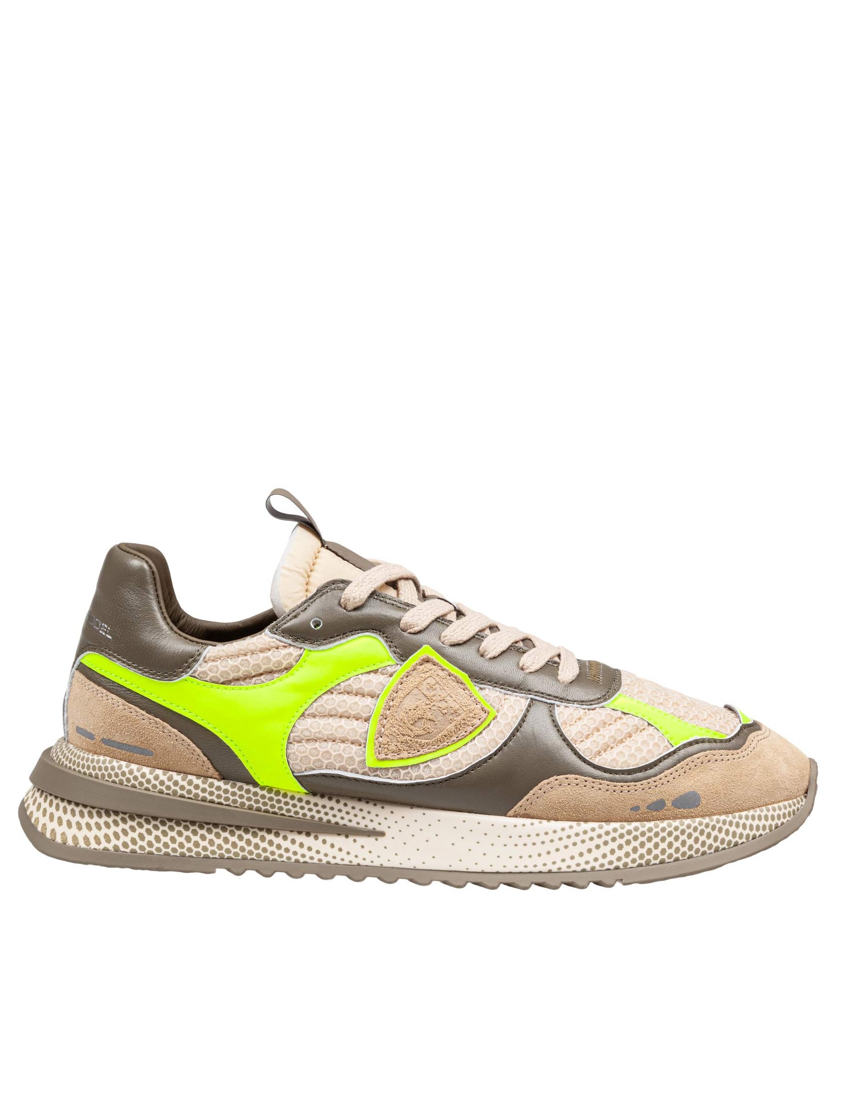 PHILIPPE MODEL OLYMPIQUE SNEAKERS IN LEATHER AND FABRIC COLOR MILITARY GREEN AND YELLOW